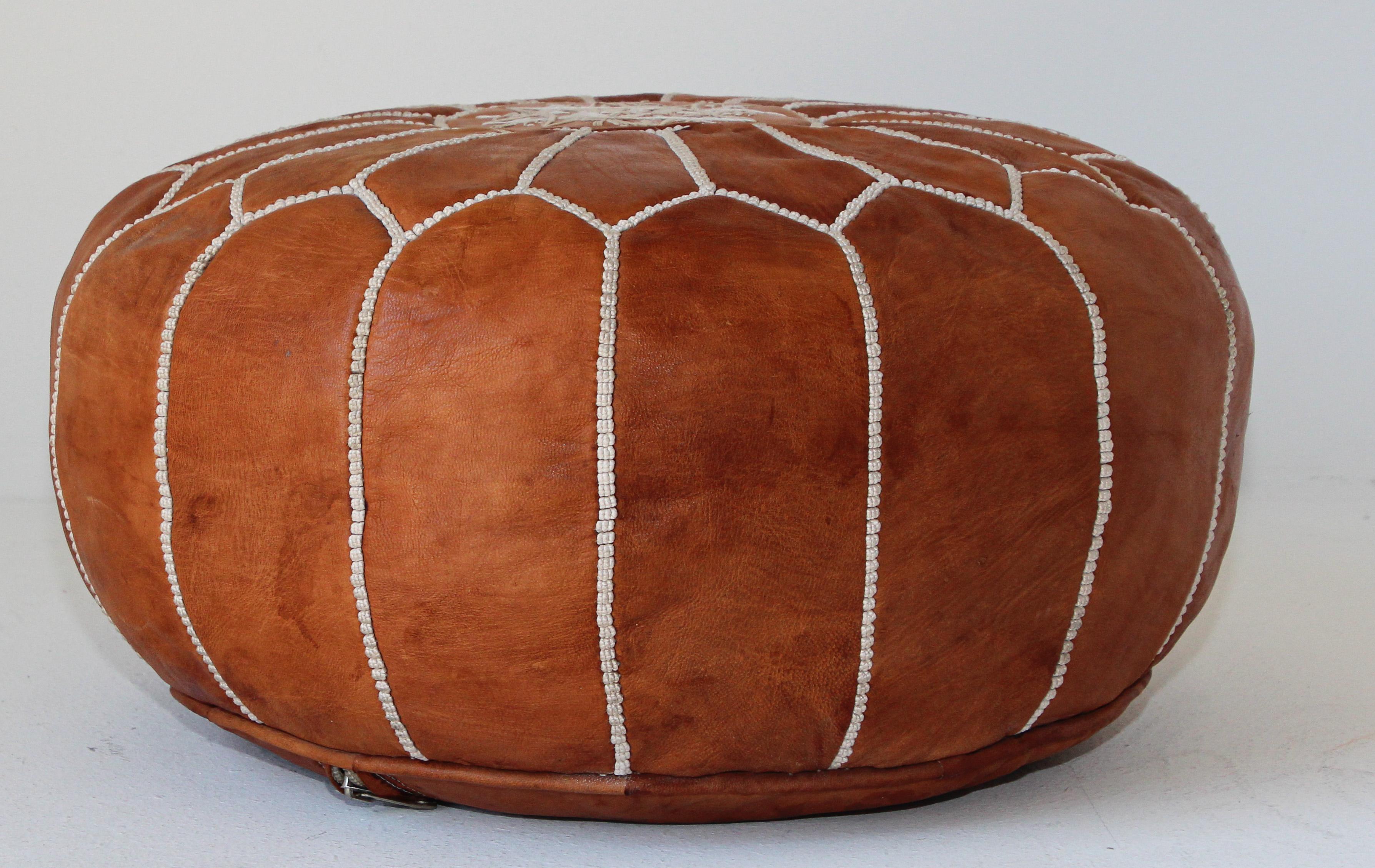 Bohemian Vintage Moroccan Pouf Handcrafted Leather Stool