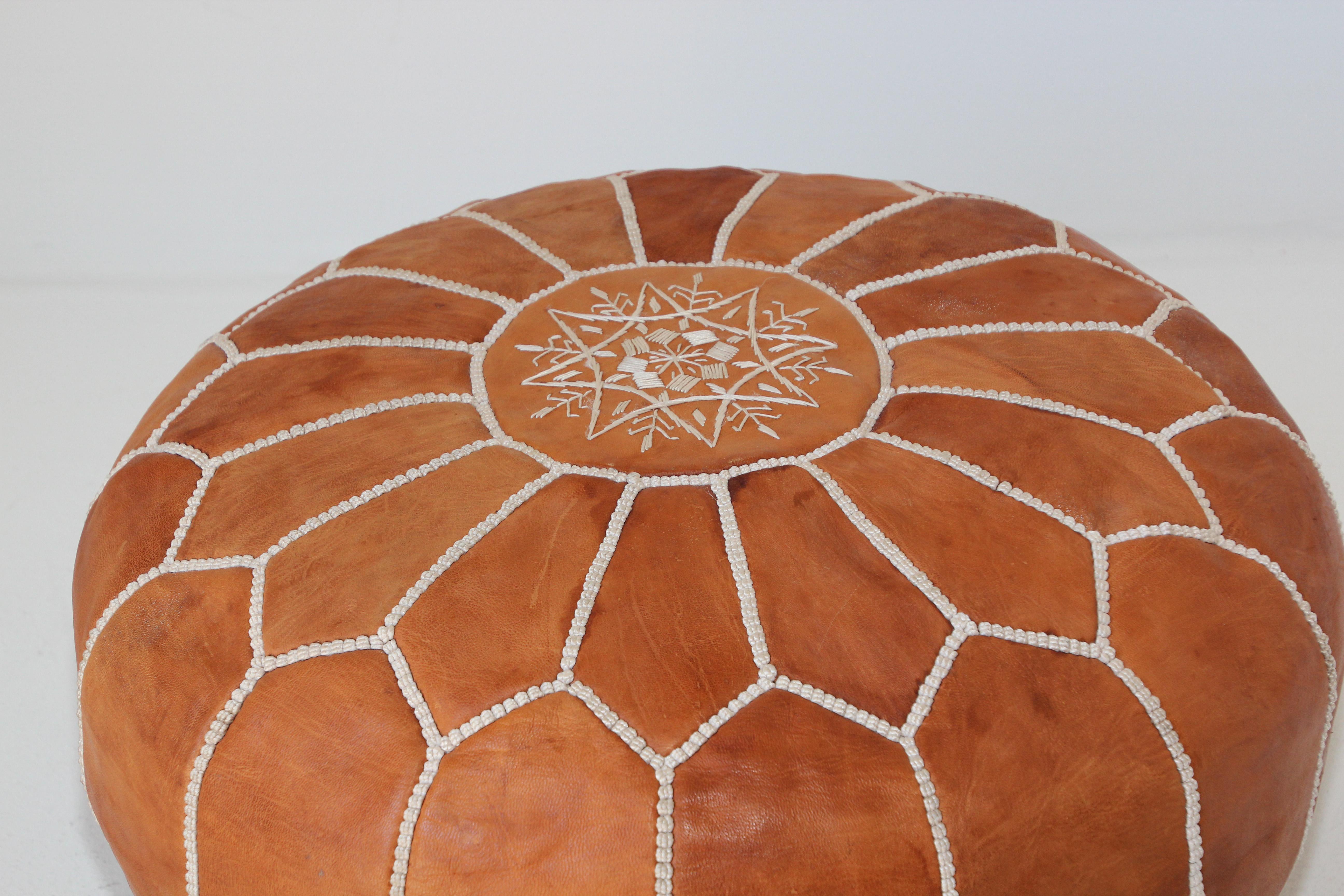 Hand-Crafted Vintage Moroccan Pouf Handcrafted Leather Stool