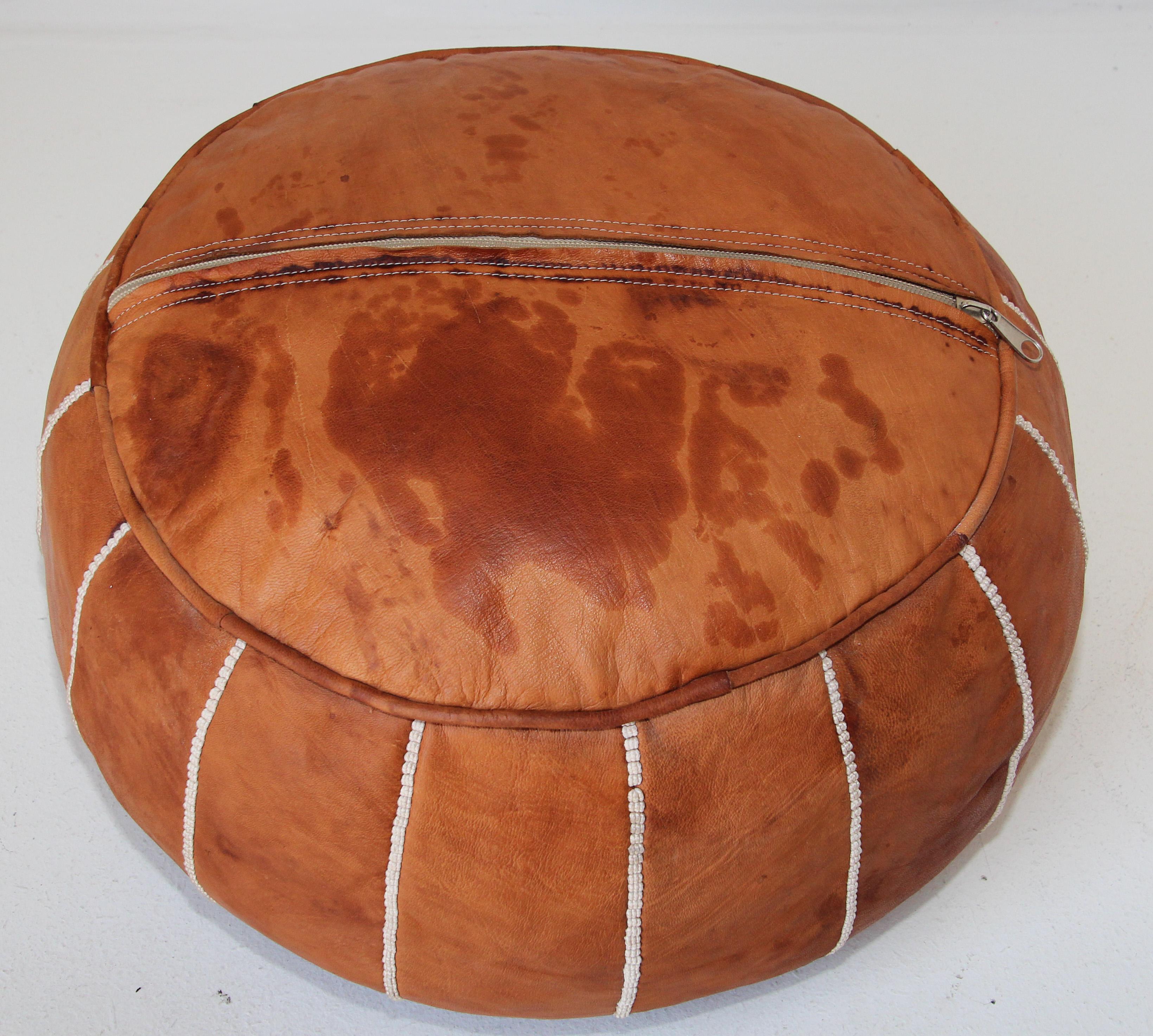 20th Century Vintage Moroccan Pouf Handcrafted Leather Stool