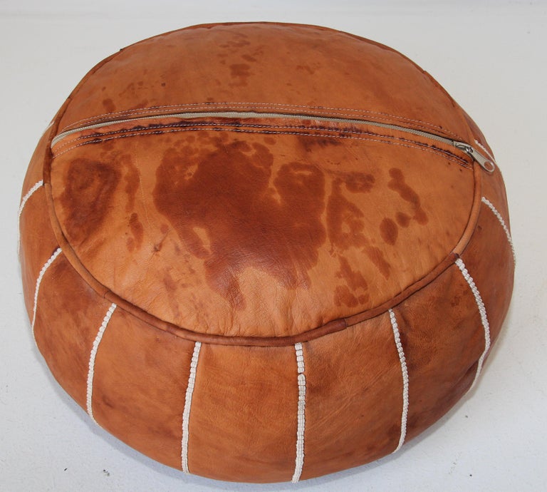 20th Century Vintage Moroccan Pouf Handcrafted Leather Stool For Sale