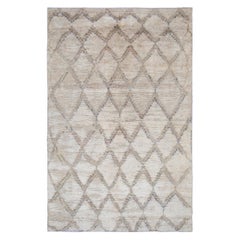 Vintage Moroccan Hand Knotted Diamond Pattern Rug in Sand and Beige Color