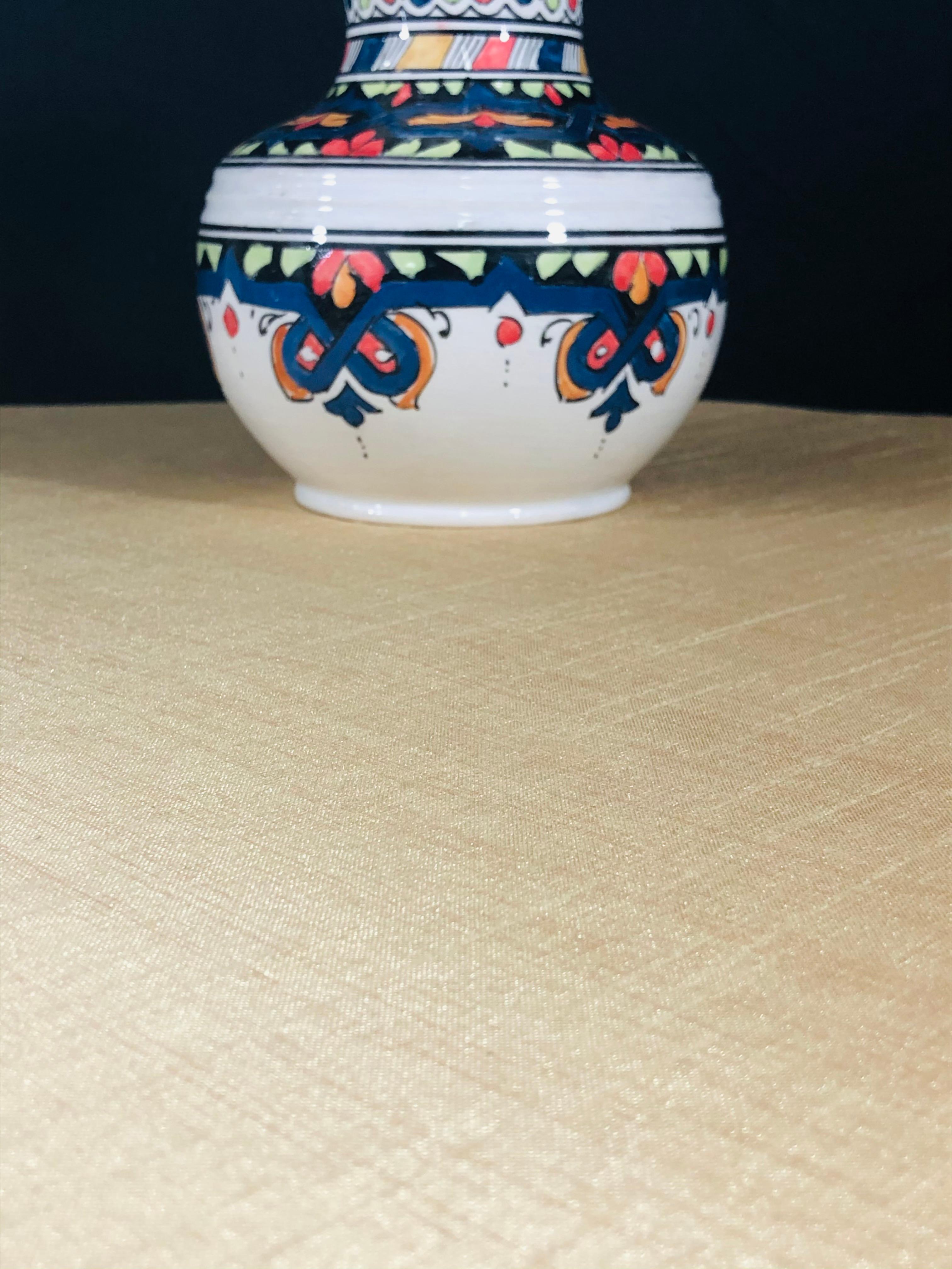Vintage Moroccan Handmade Blue and White Vase For Sale 5