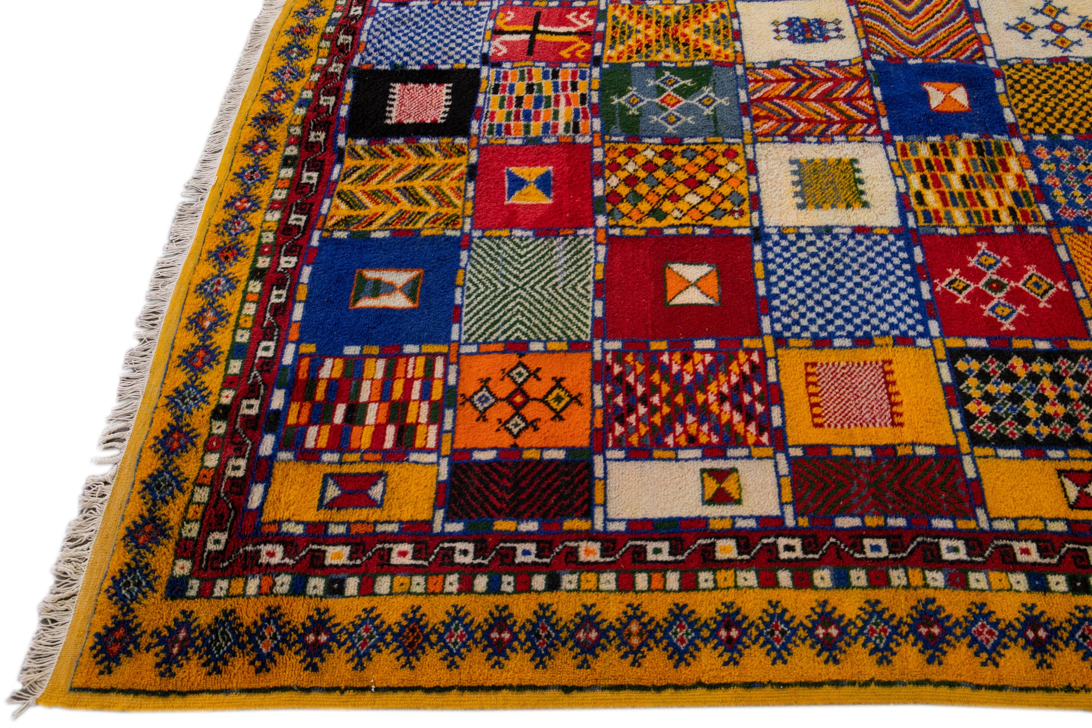 Indian Vintage Moroccan Handmade Multicolor Geometric Designed Wool Rug For Sale