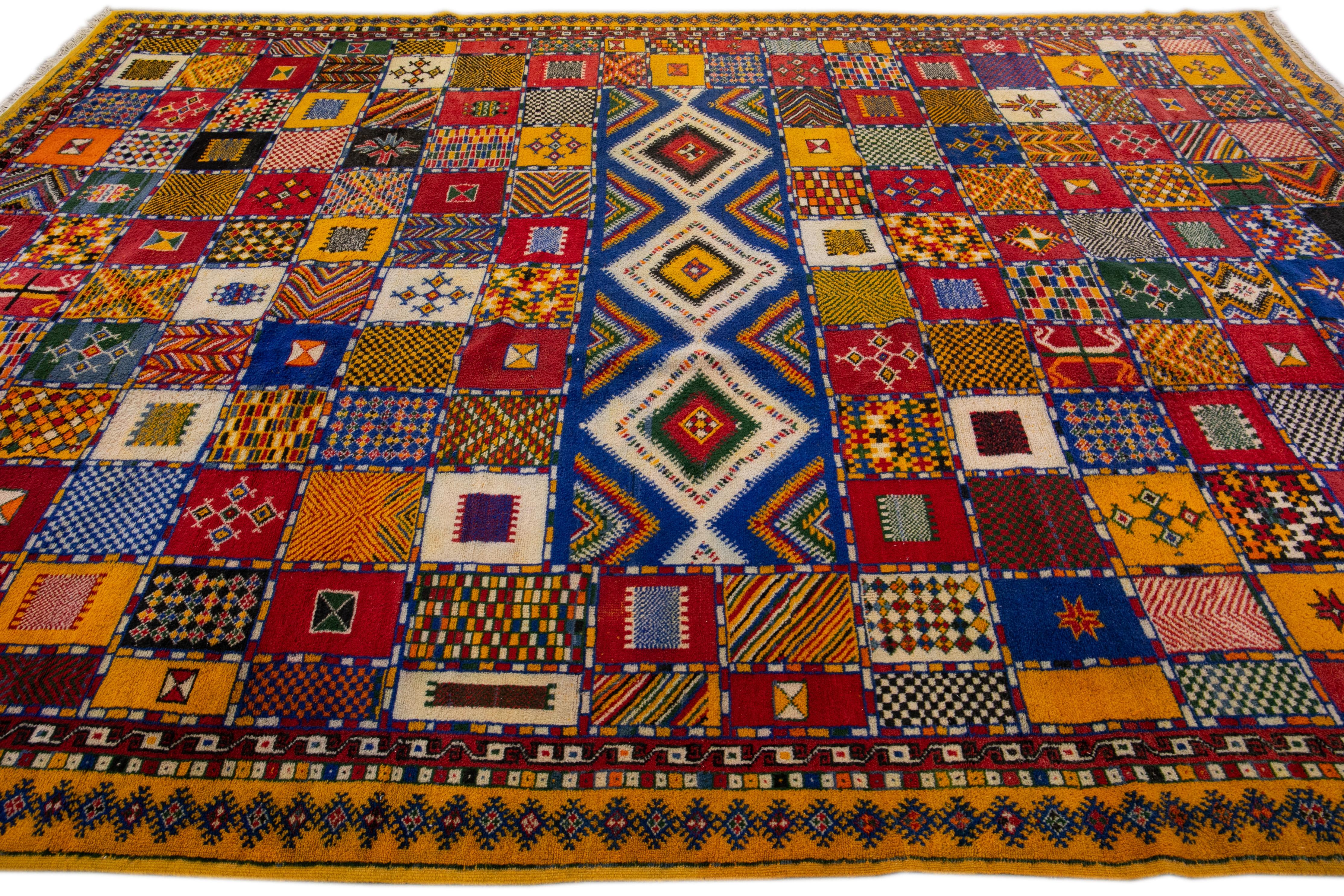 Vintage Moroccan Handmade Multicolor Geometric Designed Wool Rug In New Condition For Sale In Norwalk, CT