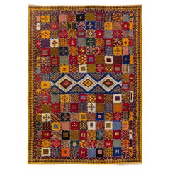 Marokkanischer handgefertigter mehrfarbiger, geometrisch gestalteter Vintage-Wollteppich