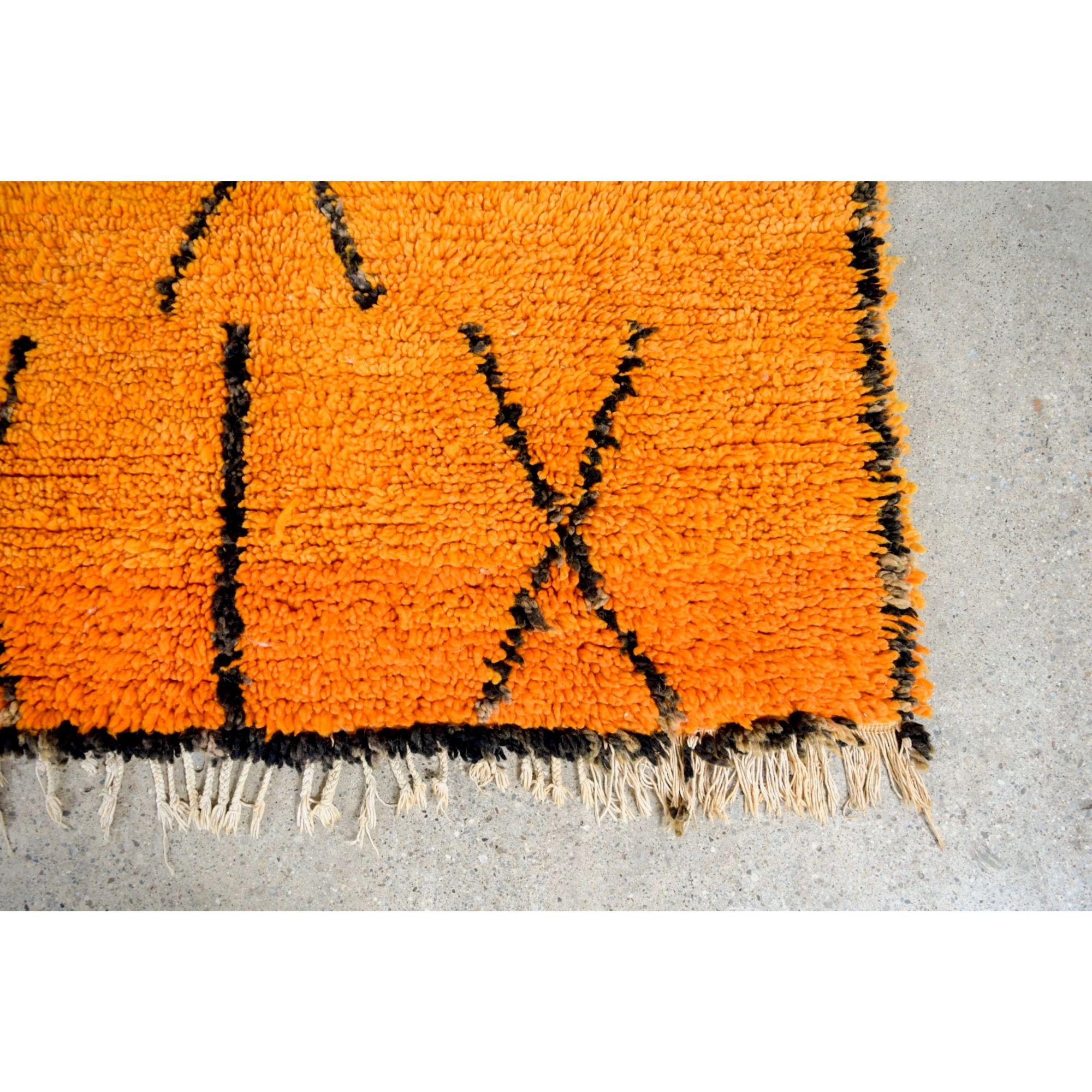 Vintage Moroccan Handmade Orange Wool Floor Rug 4