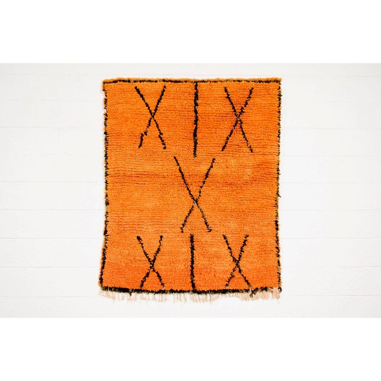 Vintage Moroccan Handmade Orange Wool Floor Rug For Sale at 1stDibs