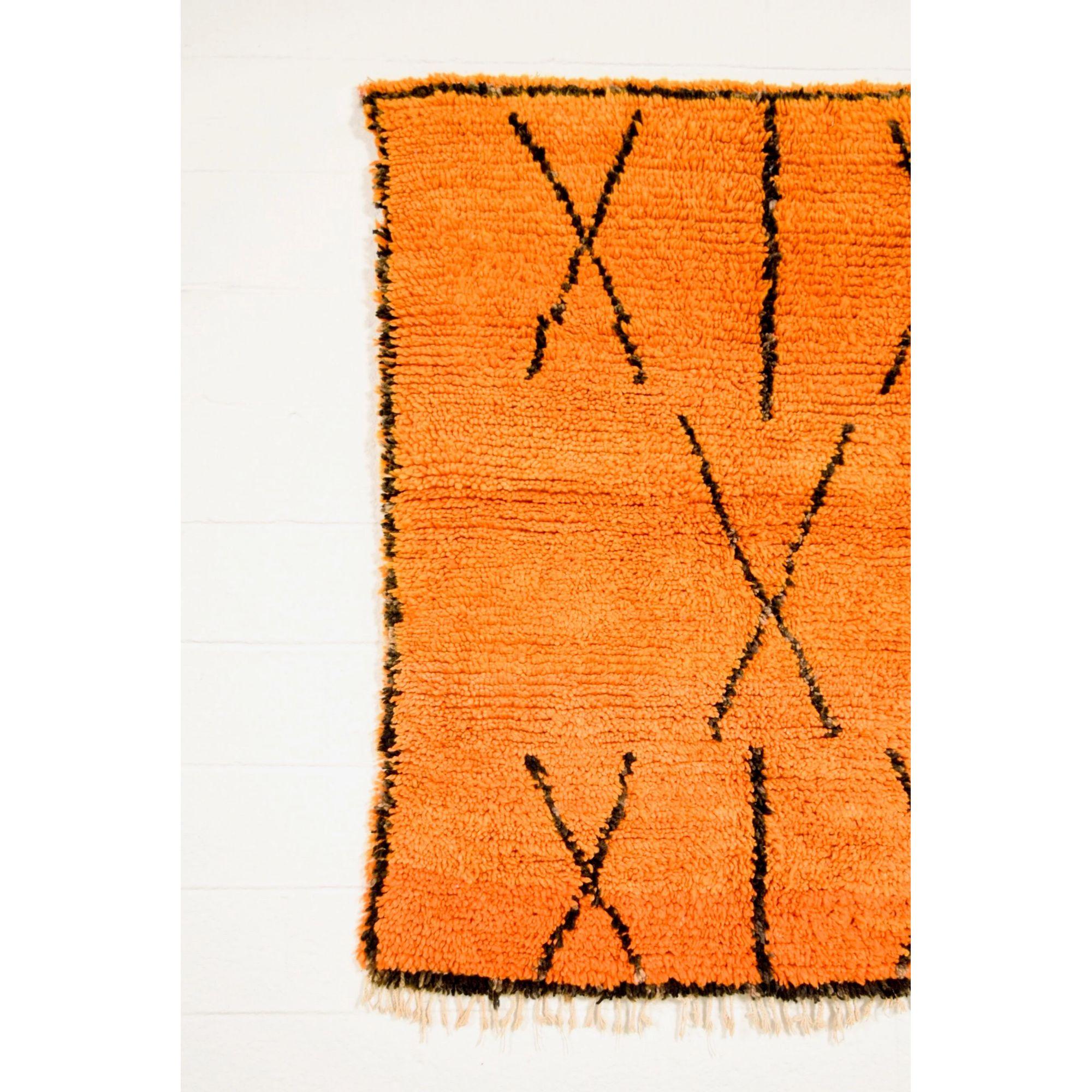 20th Century Vintage Moroccan Handmade Orange Wool Floor Rug