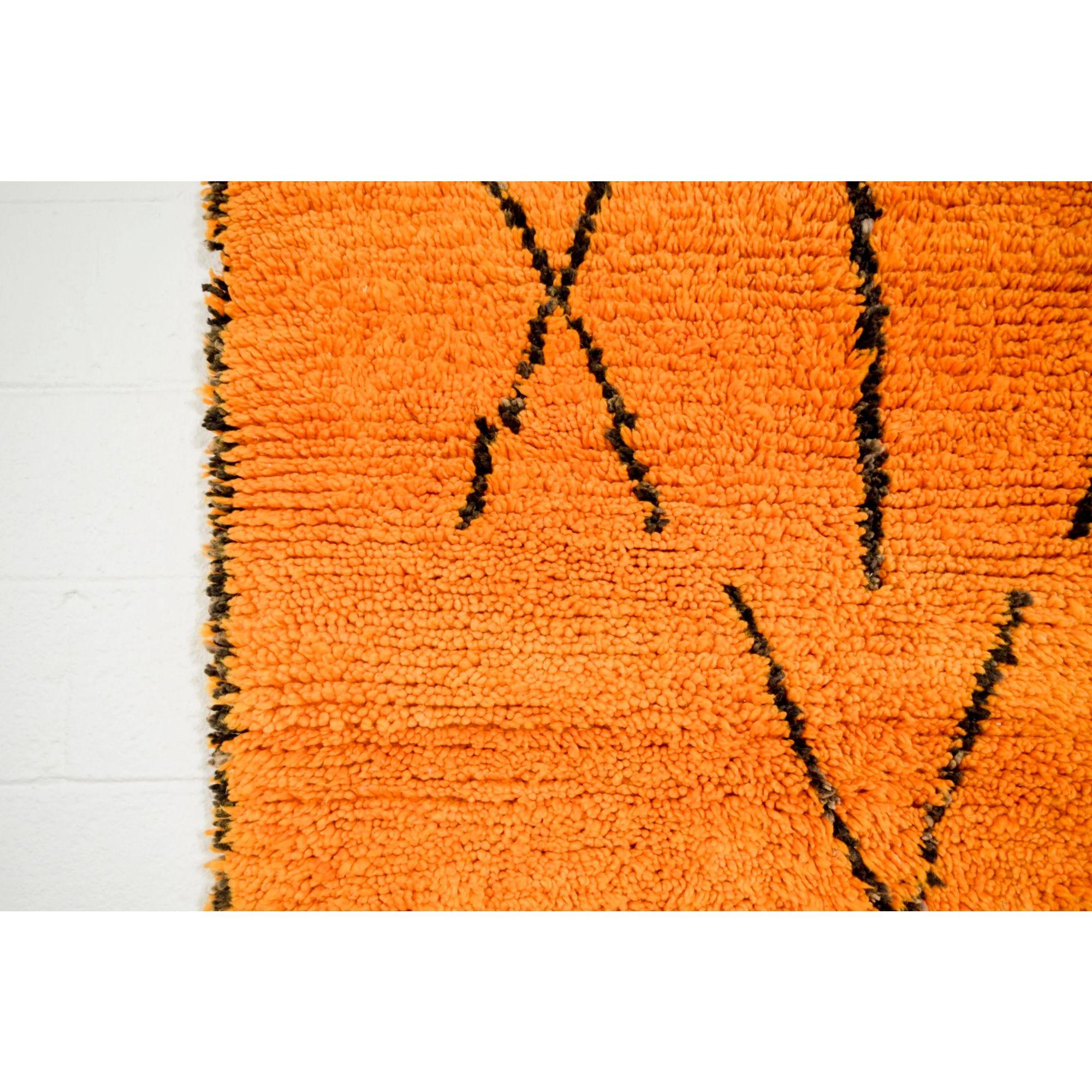Vintage Moroccan Handmade Orange Wool Floor Rug 2