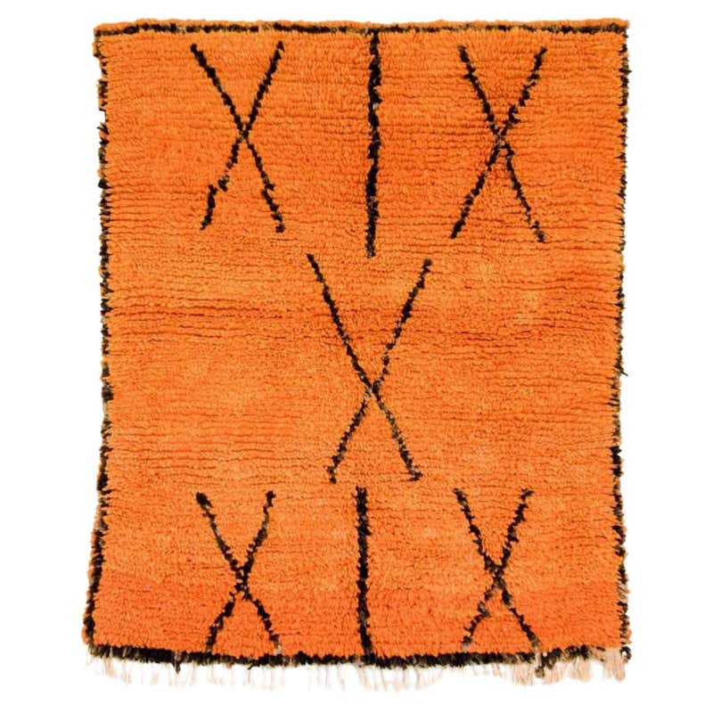 Moroccan Vintage Ethnic Orange Organic Wool Rug Africa For Sale at 1stDibs