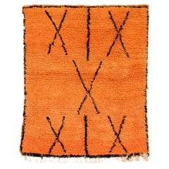 Vintage Moroccan Handmade Orange Wool Floor Rug
