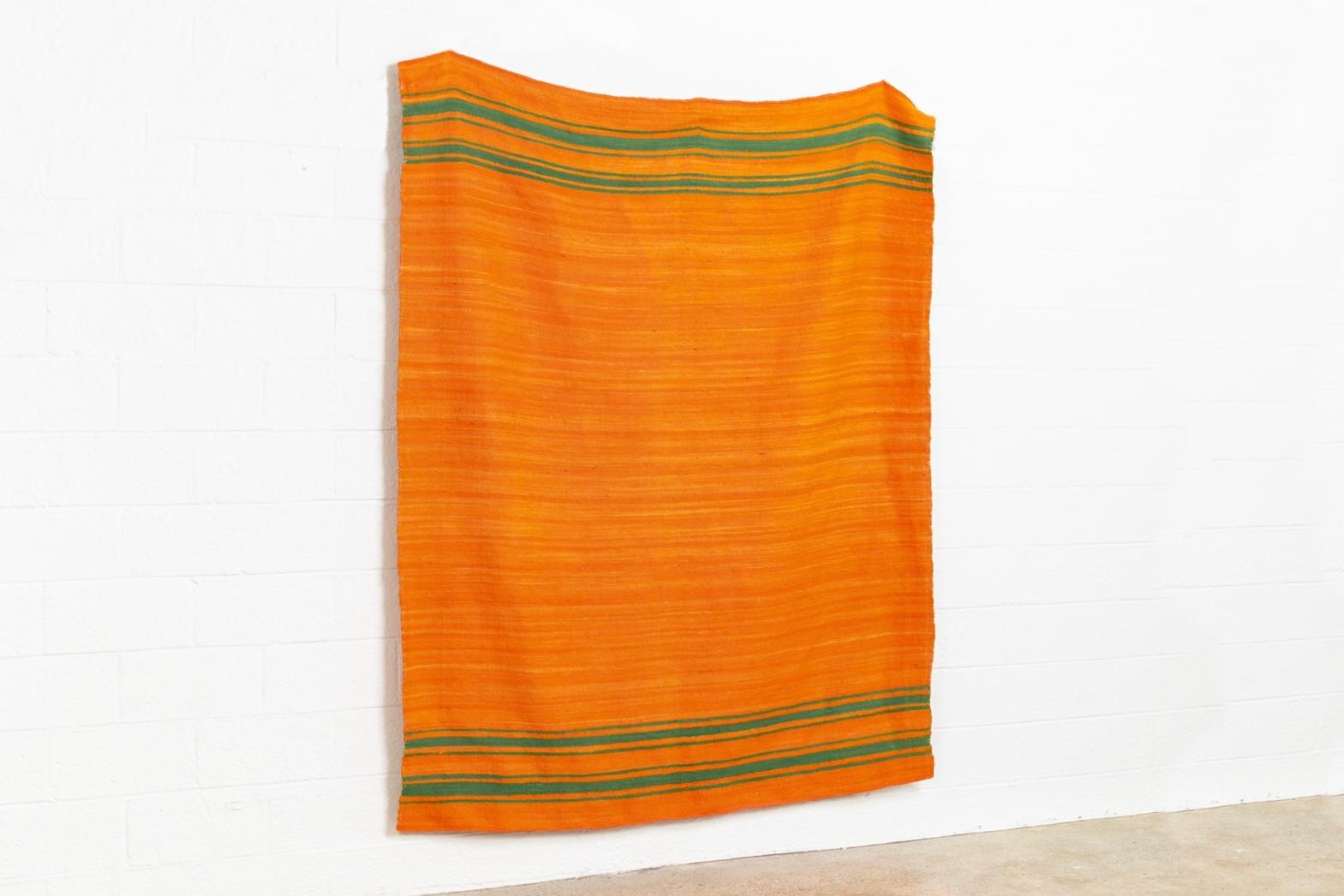 Hand-Woven Vintage Moroccan Handmade Orange Wool Kilim Floor Rug or Blanket