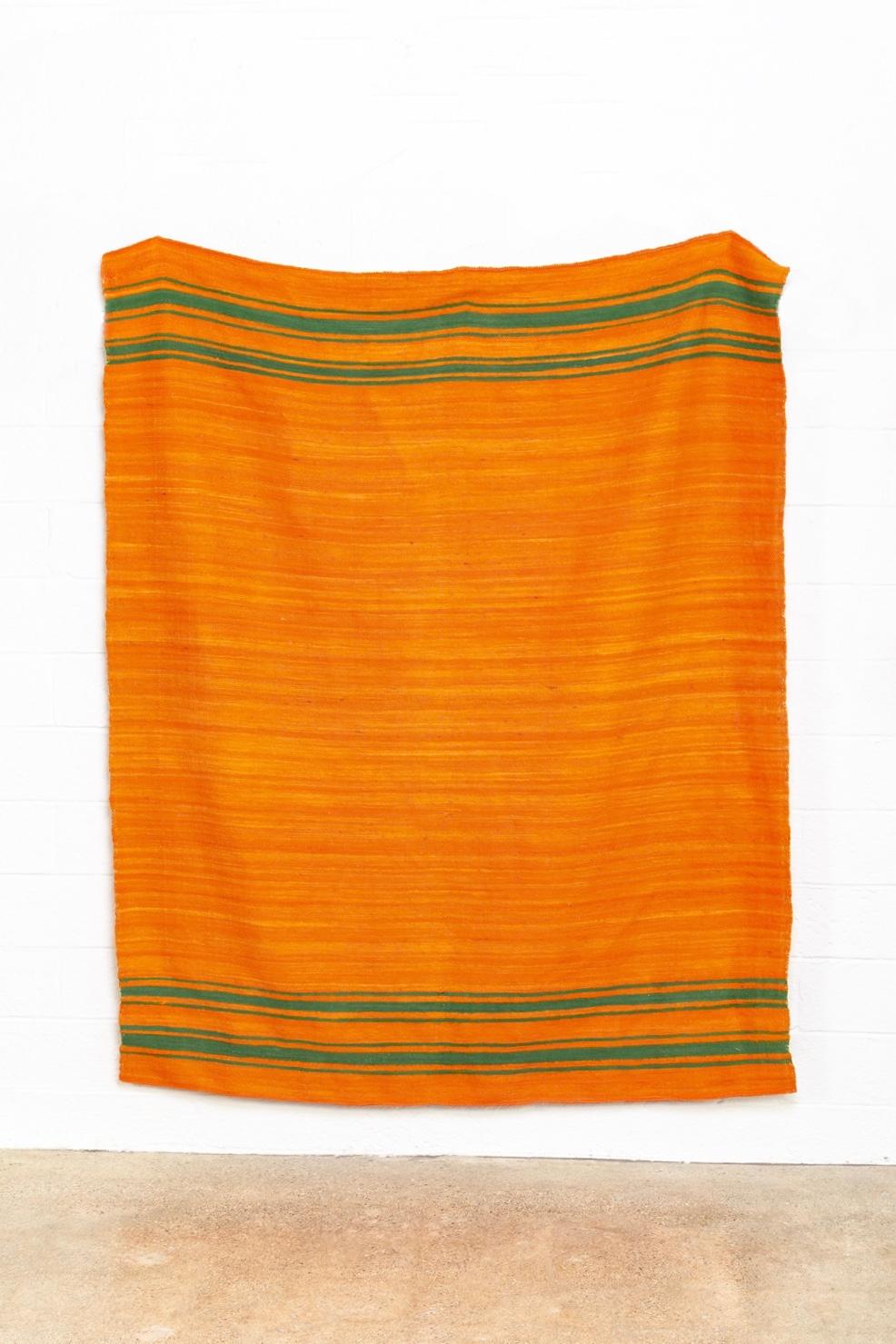 Vintage Moroccan Handmade Orange Wool Kilim Floor Rug or Blanket In Good Condition In Detroit, MI