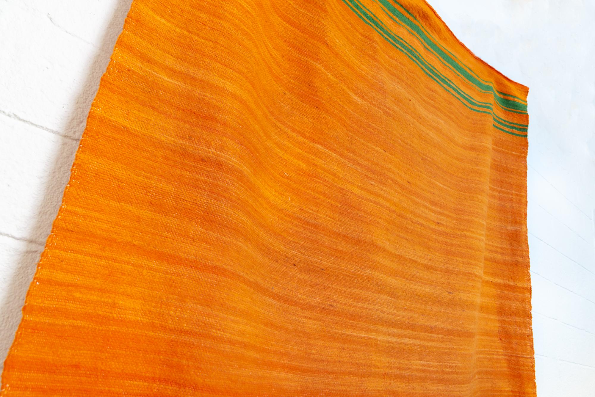 20th Century Vintage Moroccan Handmade Orange Wool Kilim Floor Rug or Blanket