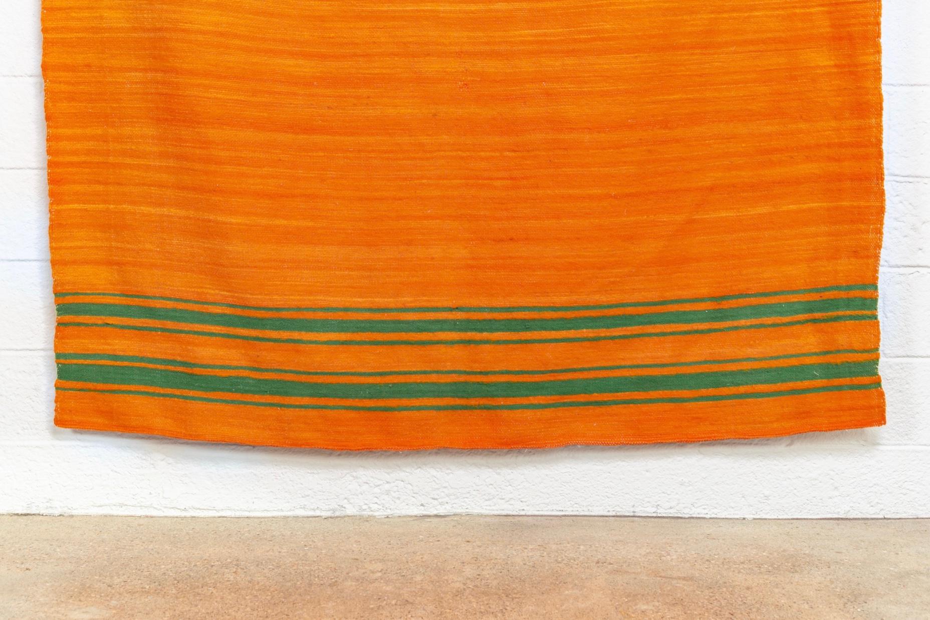 Vintage Moroccan Handmade Orange Wool Kilim Floor Rug or Blanket 2