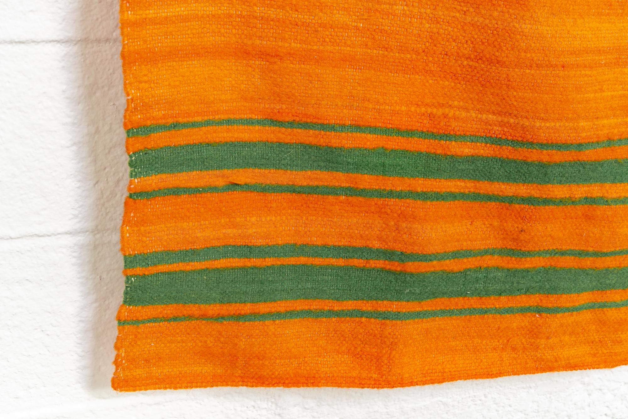 Vintage Moroccan Handmade Orange Wool Kilim Floor Rug or Blanket 3