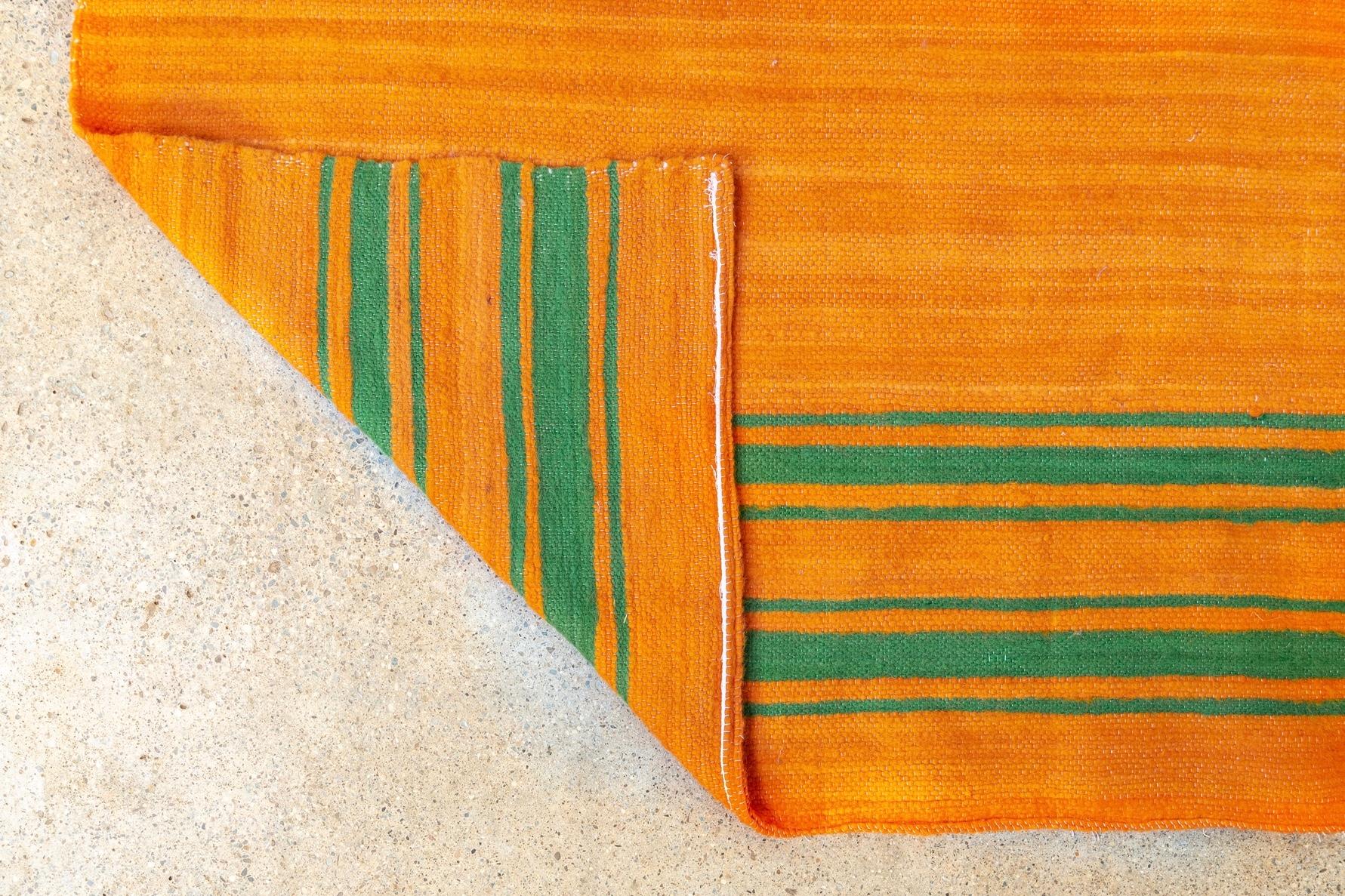 Vintage Moroccan Handmade Orange Wool Kilim Floor Rug or Blanket 4