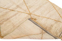 Vintage Marokkanisch Handgefertigt Stammes-Motiv Tan Wolle Teppich