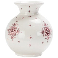 Vintage Moroccan Handmade White and Burgundy Vase