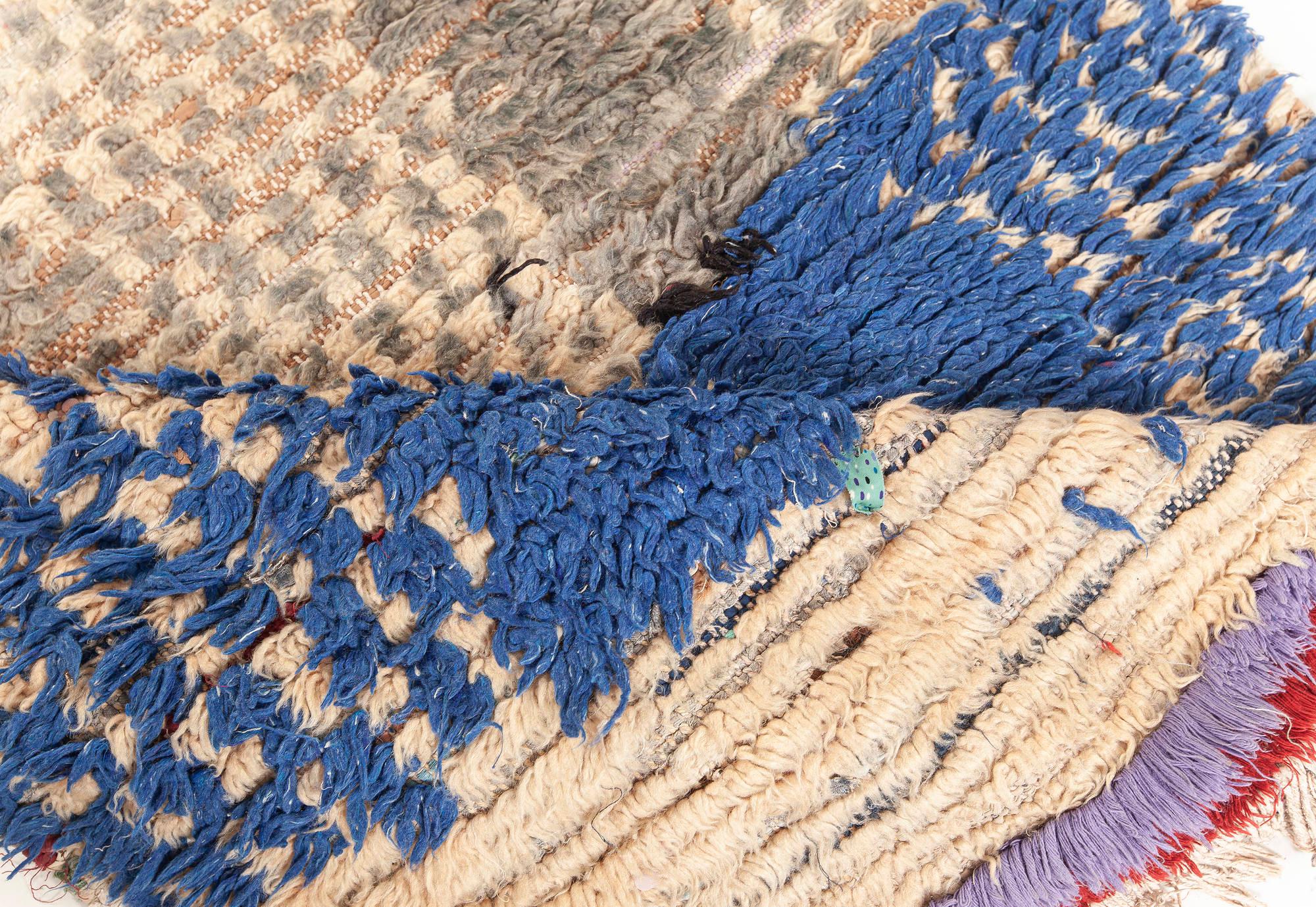 Vintage Moroccan beige, blue, gray handmade wool Runner
Size: 3'1