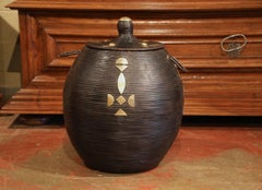 Vintage Moroccan Handwoven Basket with Decorative Brass Mounts