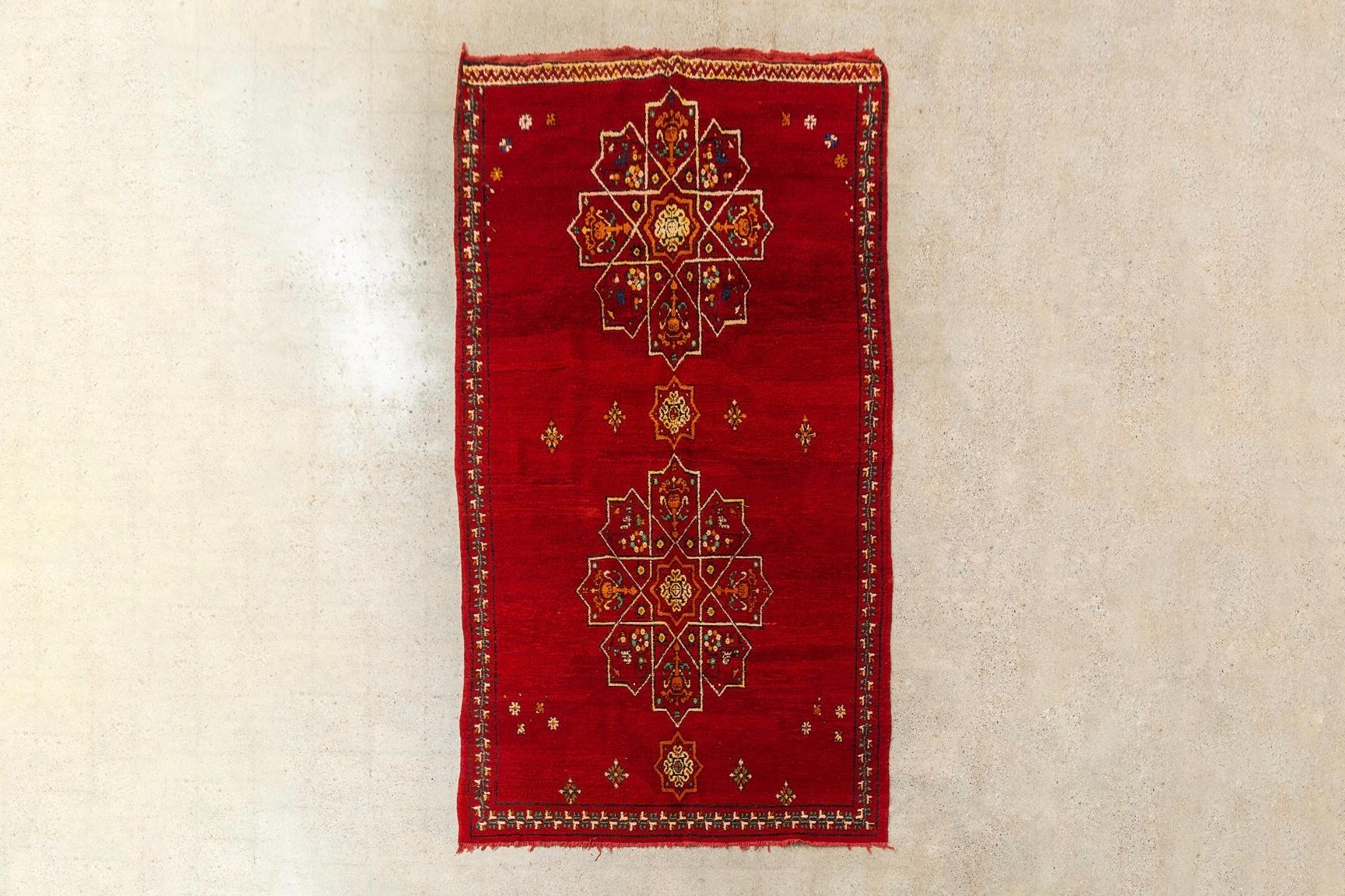 Vintage Moroccan Handwoven Berber Tribal Red Wool Floor Rug For Sale 5