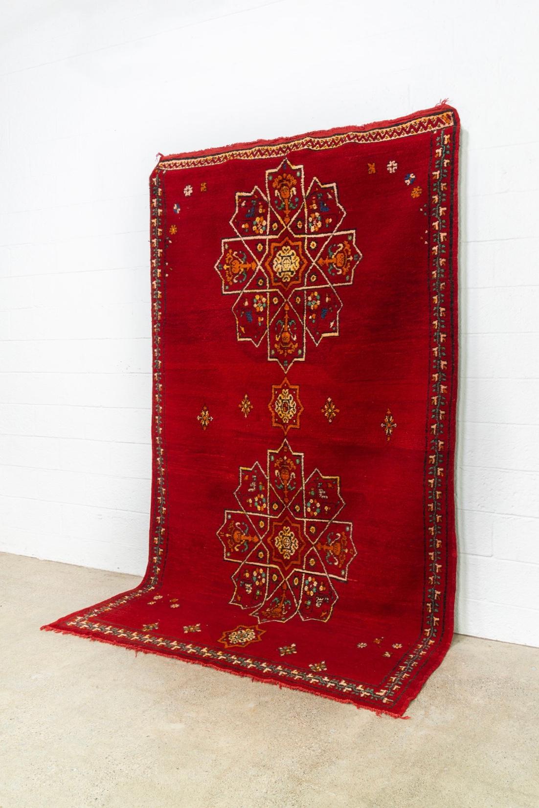 Hand-Woven Vintage Moroccan Handwoven Berber Tribal Red Wool Floor Rug For Sale