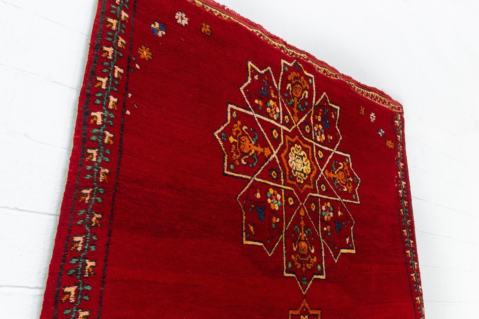 Mid-20th Century Vintage Moroccan Handwoven Berber Tribal Red Wool Floor Rug For Sale
