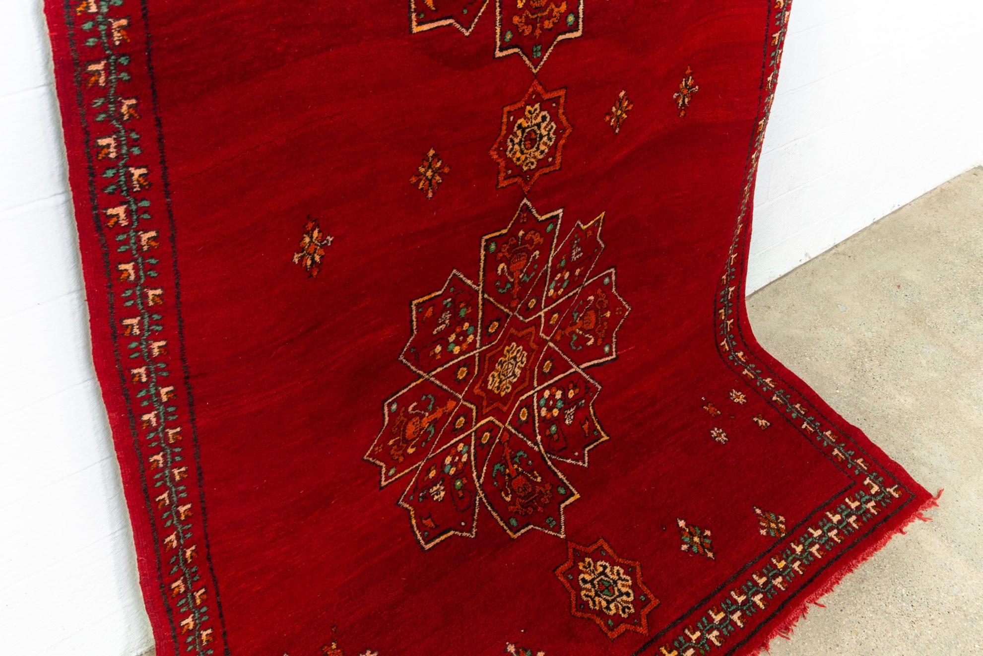 Vintage Moroccan Handwoven Berber Tribal Red Wool Floor Rug For Sale 1