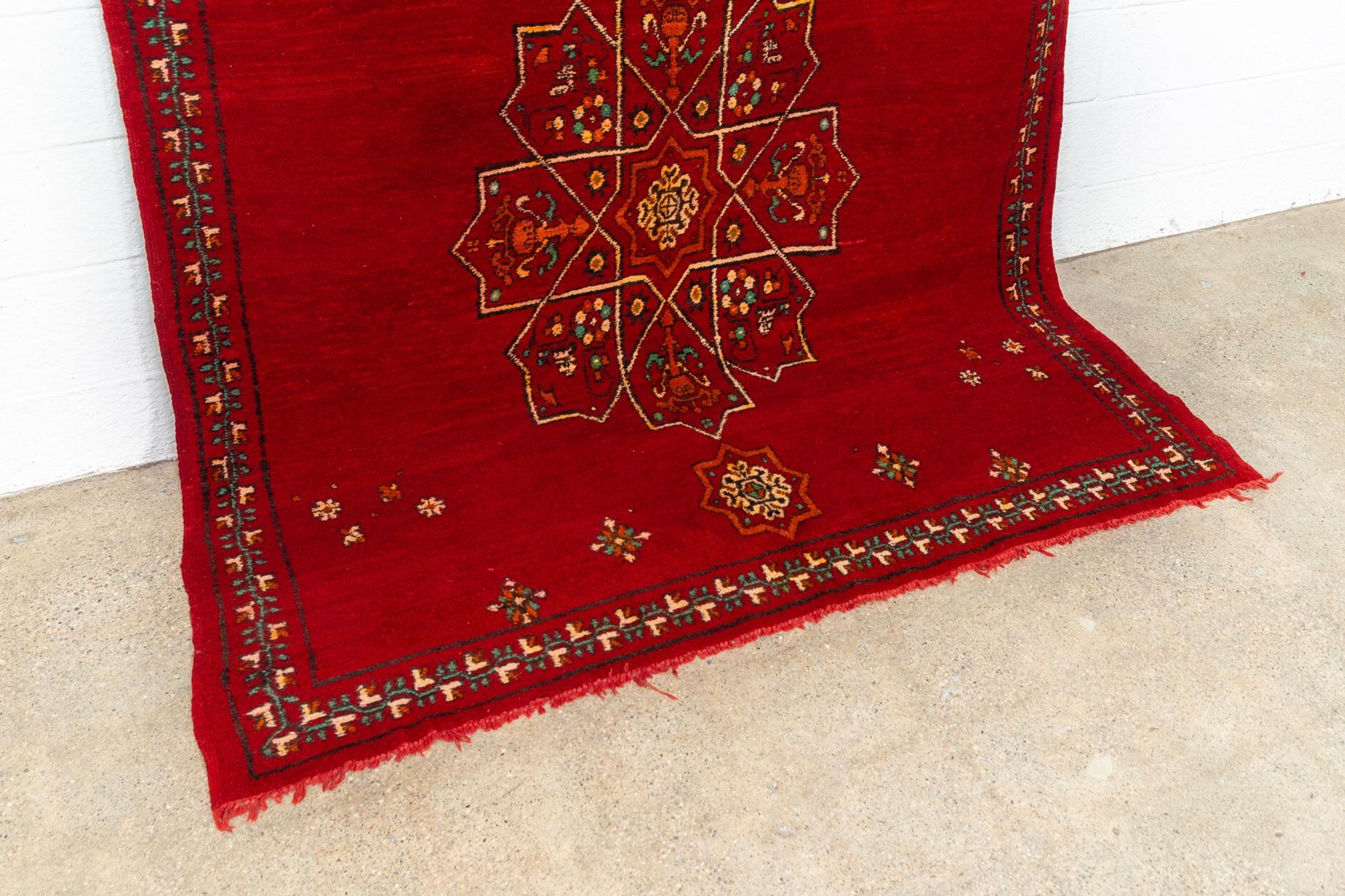 Vintage Moroccan Handwoven Berber Tribal Red Wool Floor Rug For Sale 2