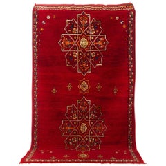 Vintage Moroccan Handwoven Berber Tribal Red Wool Floor Rug