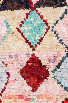 Vintage Moroccan Handwoven Boucherite Rug Blue Red Pink from Silk Road Rug Inc