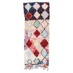 Tapis marocain vintage tissé à la main Boucherite bleu, rouge, rose