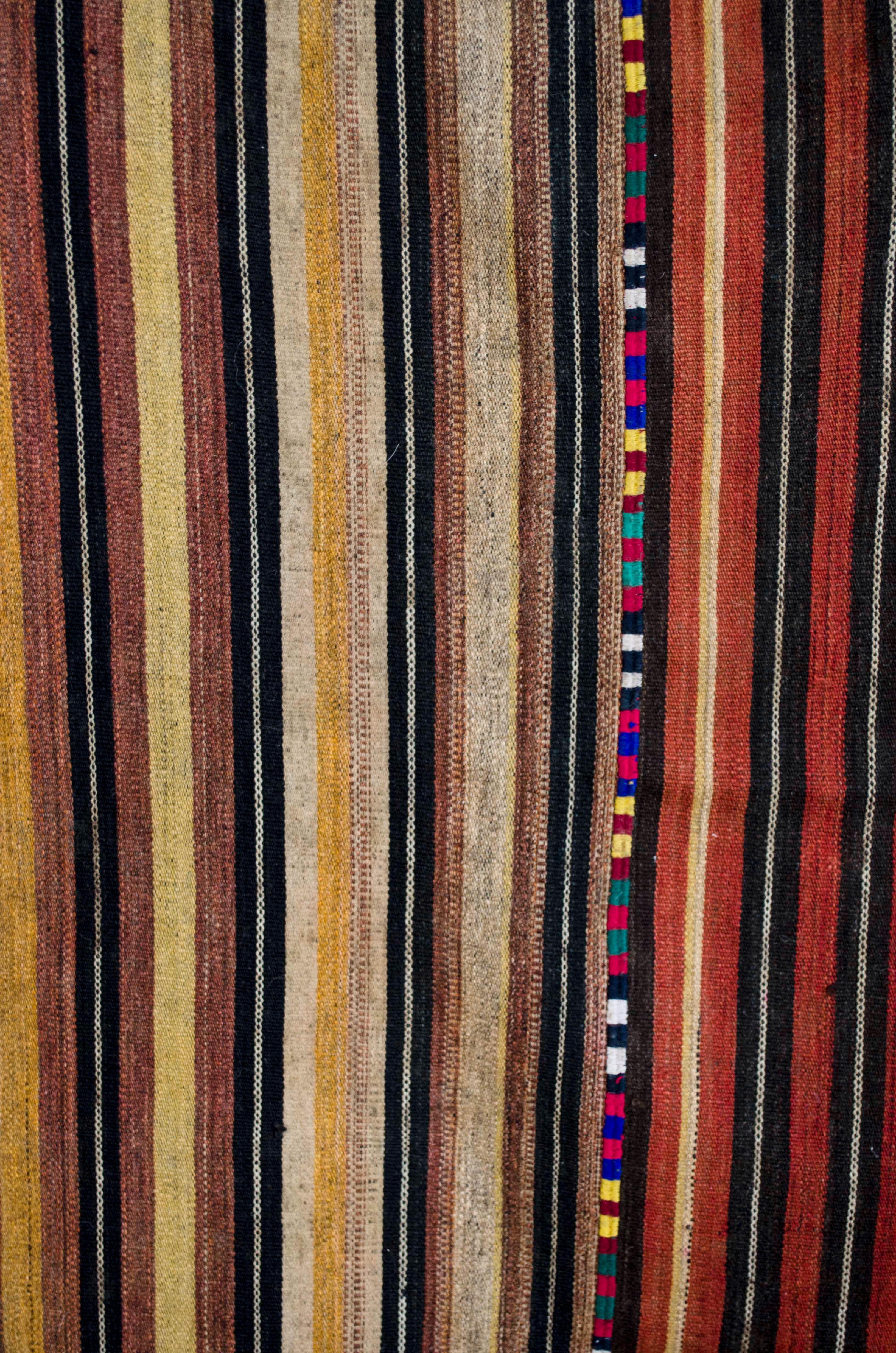 20th Century Vintage Moroccan Handwoven Brown Striped Kilim Rug Floor Runner For Sale