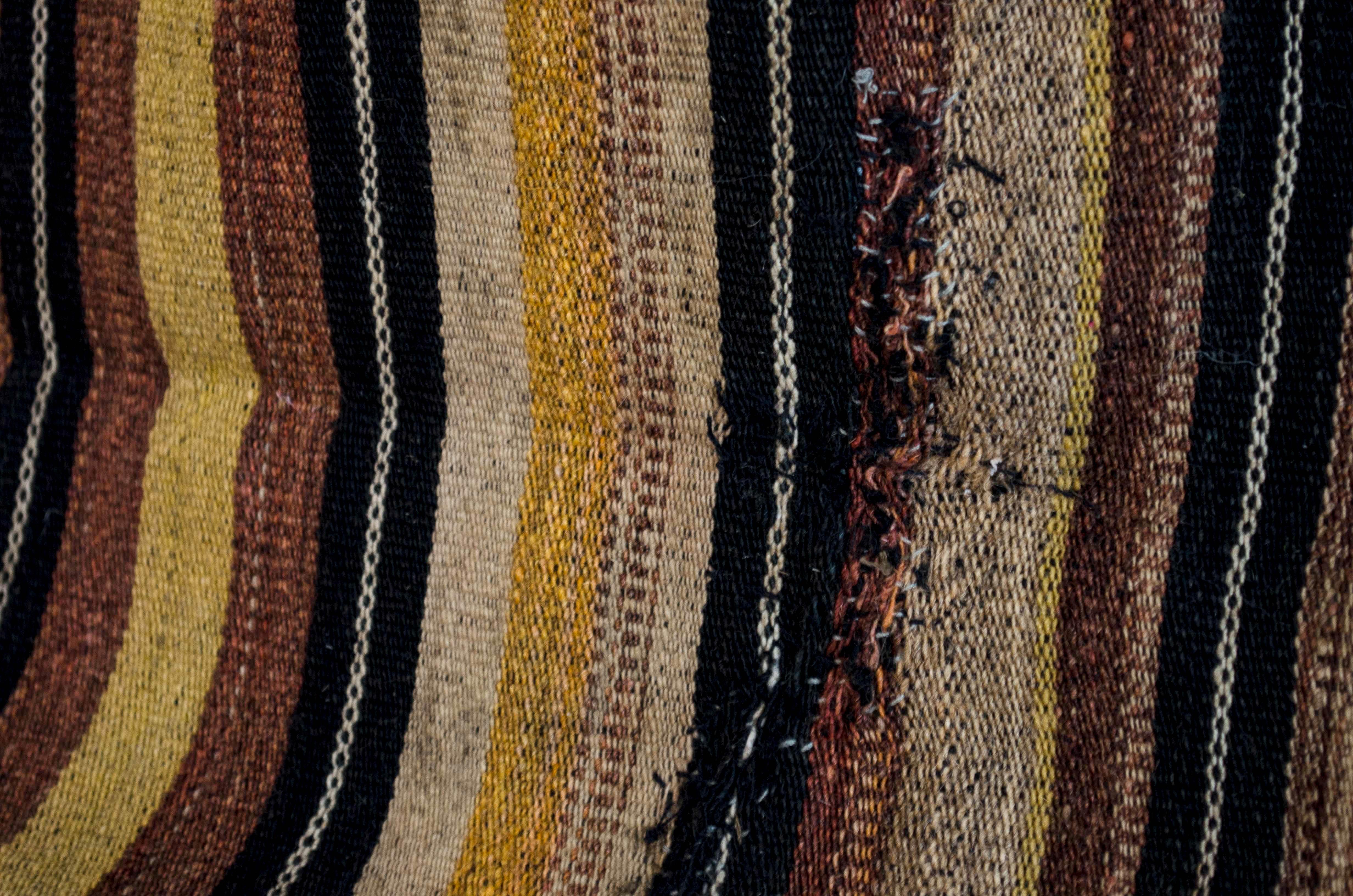 Vintage Moroccan Handwoven Brown Striped Kilim Rug Floor Runner For Sale 1