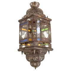 Farol Colgante Vintage Marroquí Cristal Transparente y Multicolor Hecho en Marrakech