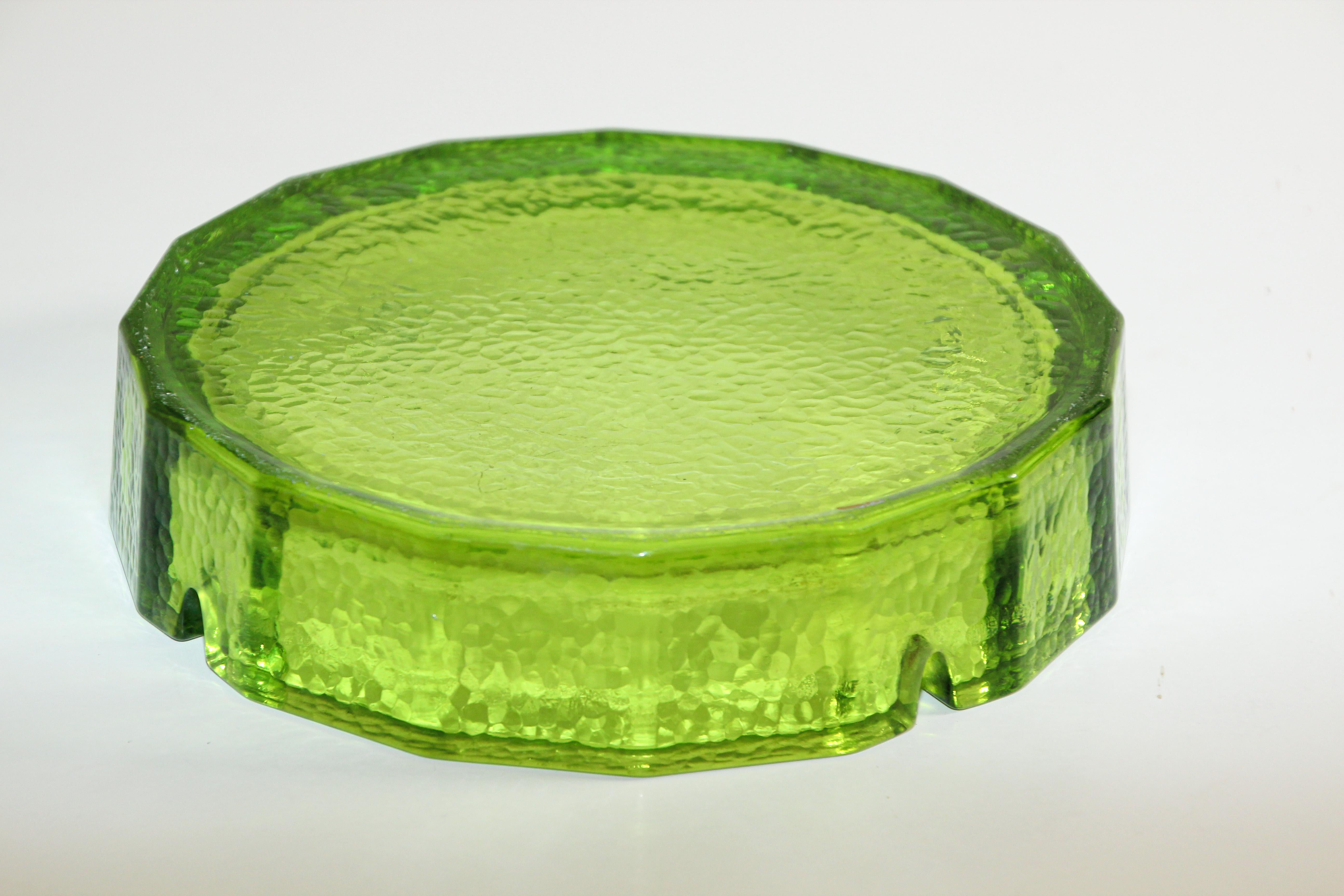 vintage green glass ashtray