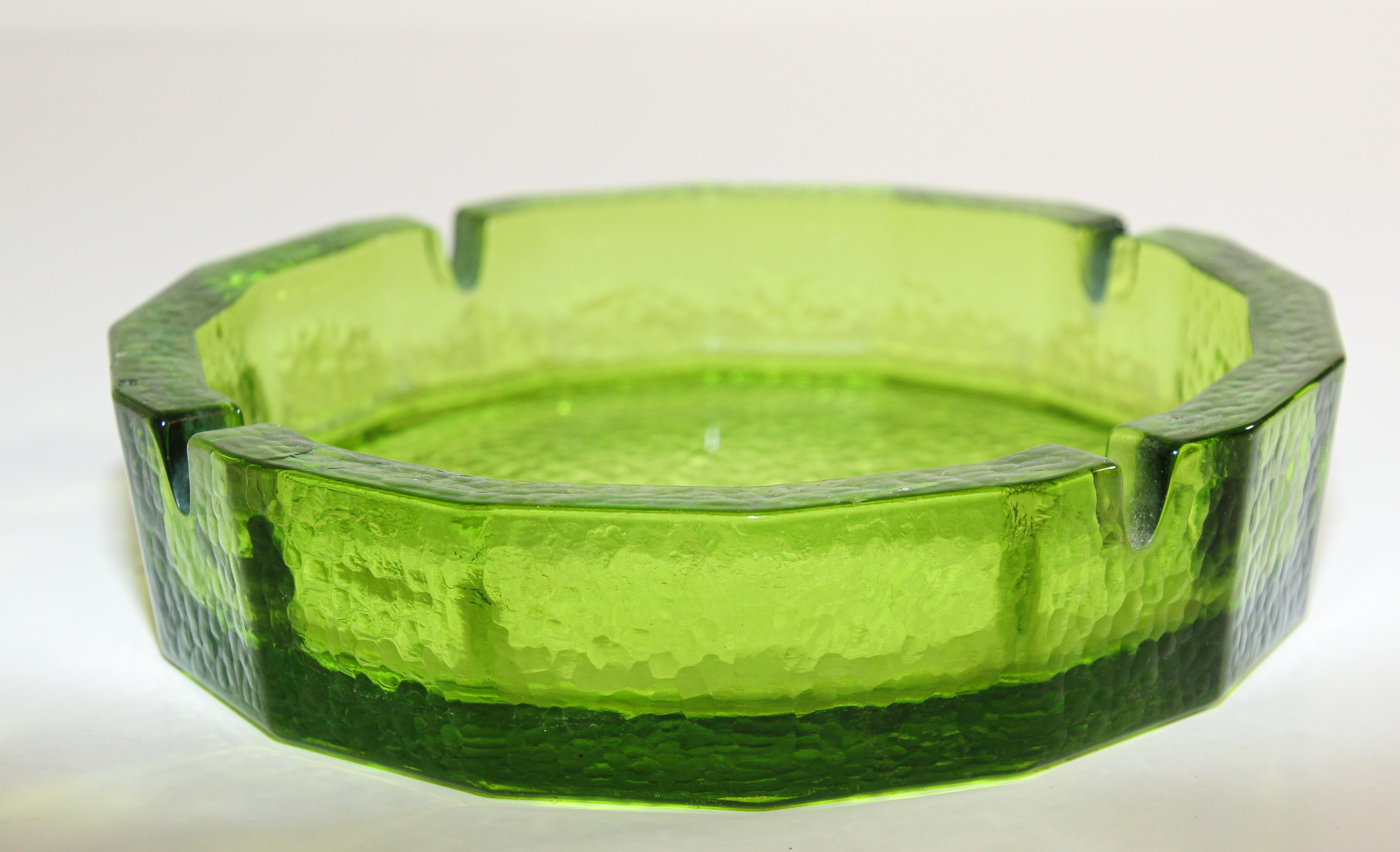 blenko green glass ashtray