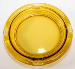Vintage Moroccan Hazel Atlas Round Amber Glass Cigar Ashtray 1960s