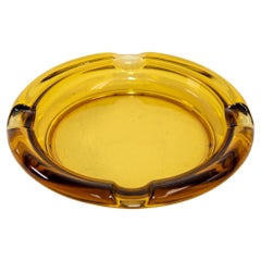 Retro Moroccan Hazel Atlas Round Amber Glass Cigar Ashtray 1960s