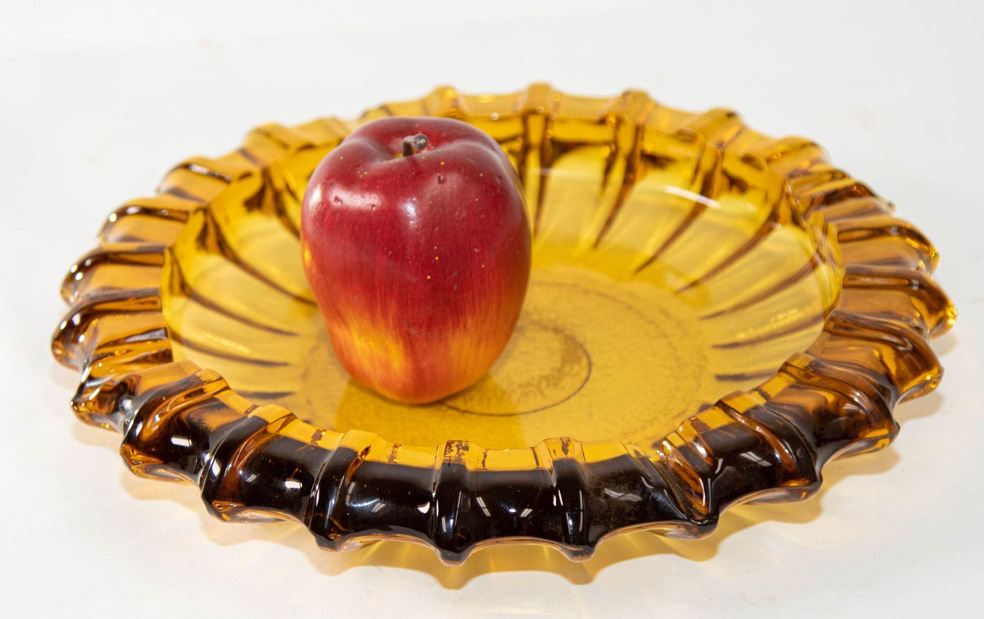 Vintage Moroccan Hazel Atlas Round Amber Glass Cigar Ashtray Catchall Dish 8