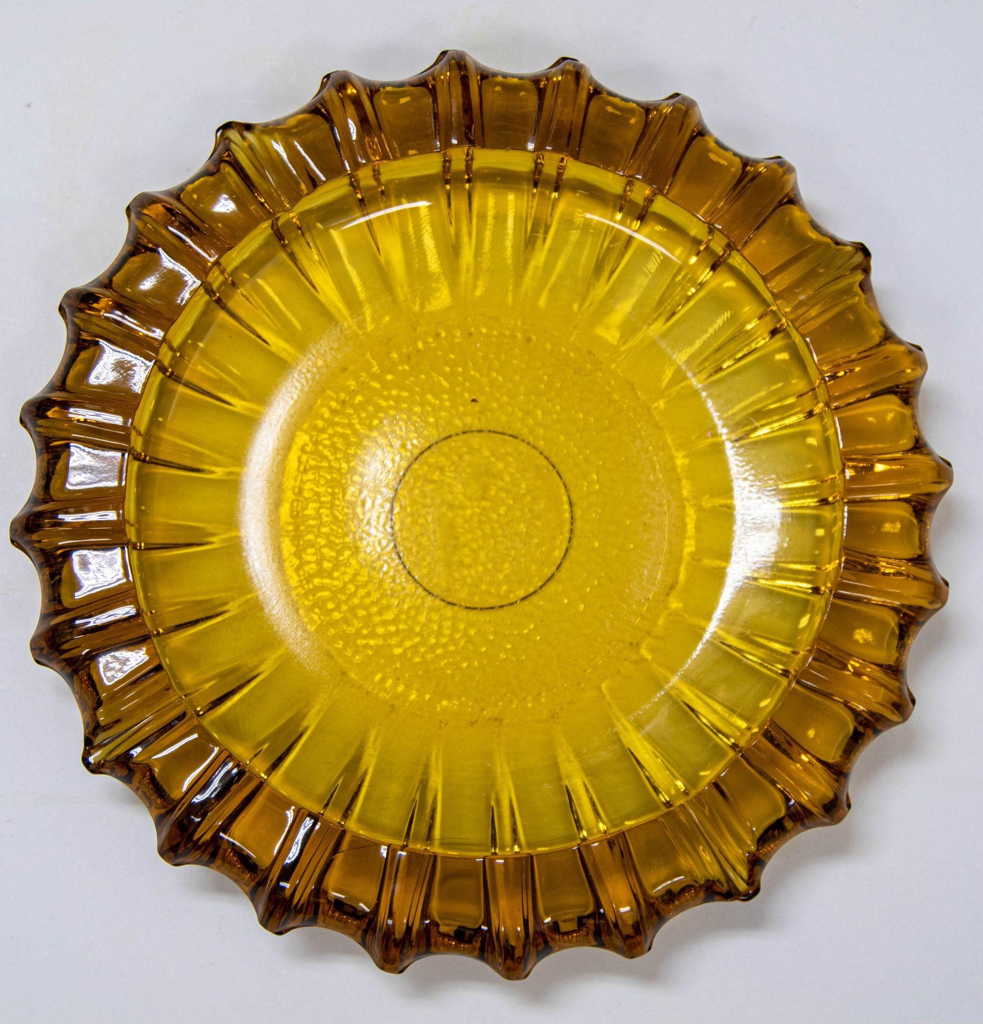 Vintage Moroccan Hazel Atlas Round Amber Glass Cigar Ashtray Catchall Dish 5