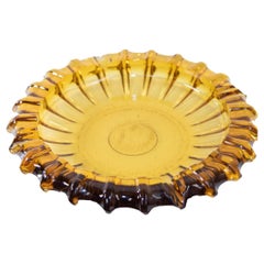 Retro Moroccan Hazel Atlas Round Amber Glass Cigar Ashtray Catchall Dish