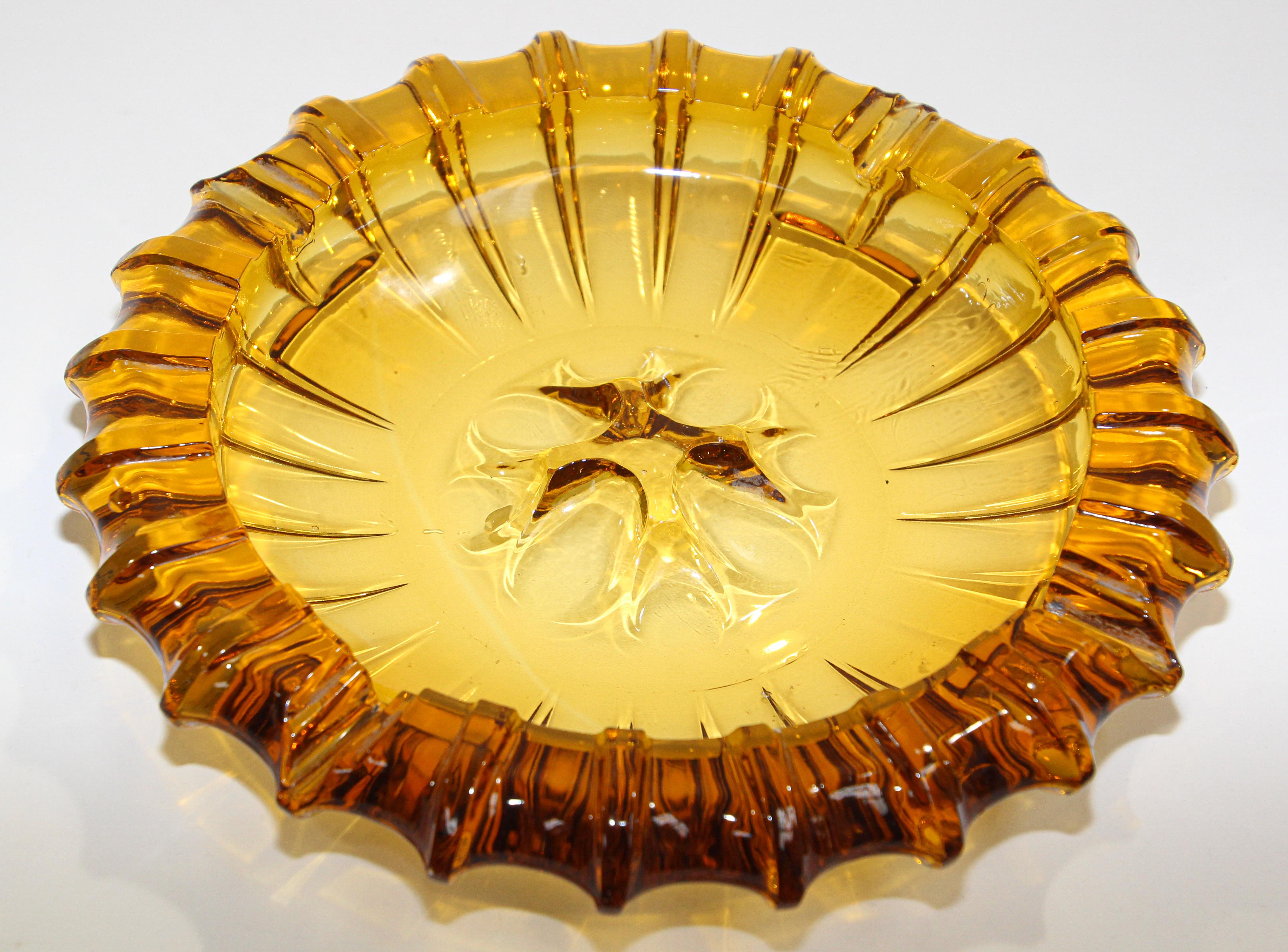 Vintage Moroccan Hazel Atlas Round Amber Glass Cigar Ashtray 1