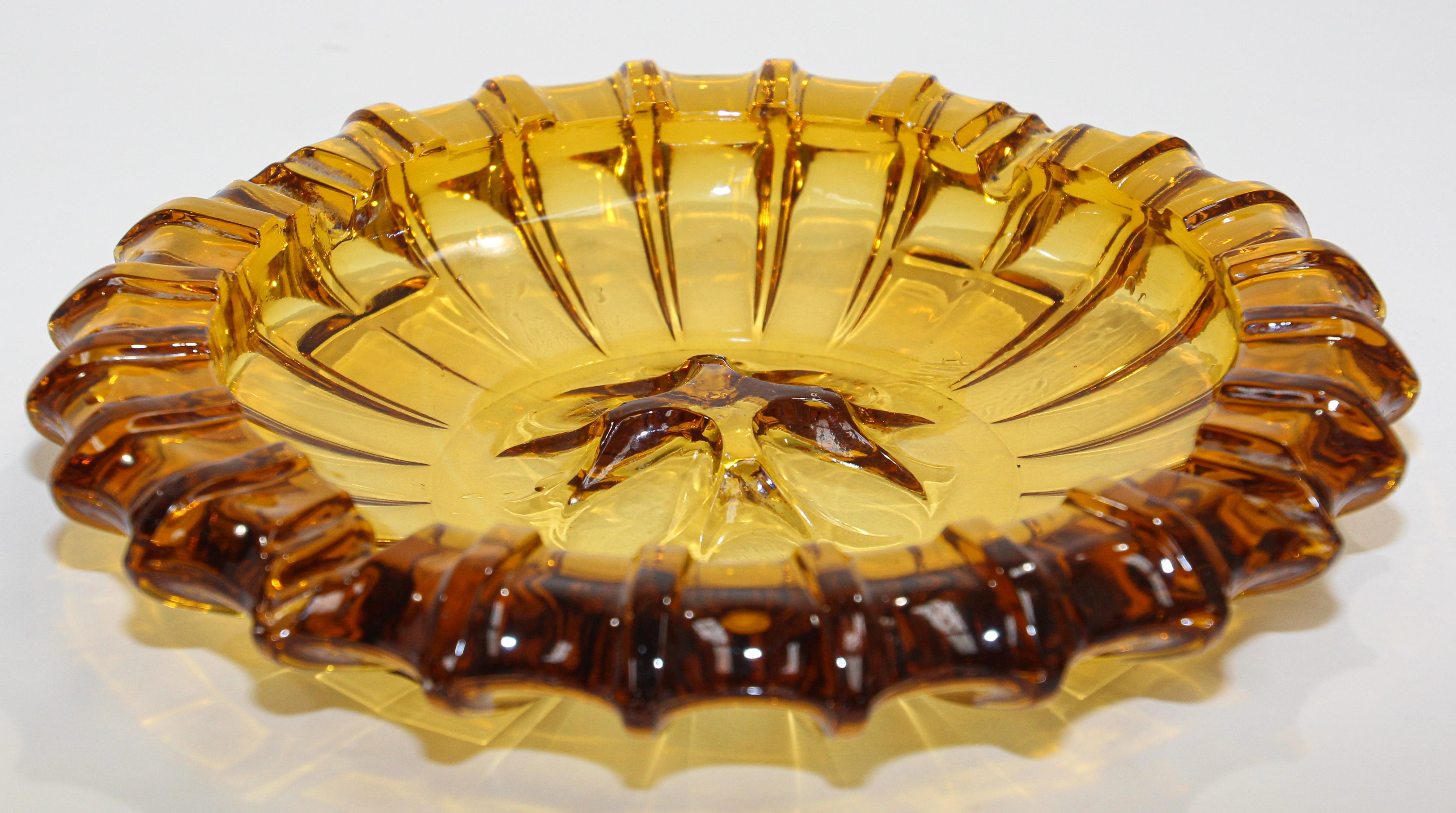 Vintage Moroccan Hazel Atlas Round Amber Glass Cigar Ashtray 3