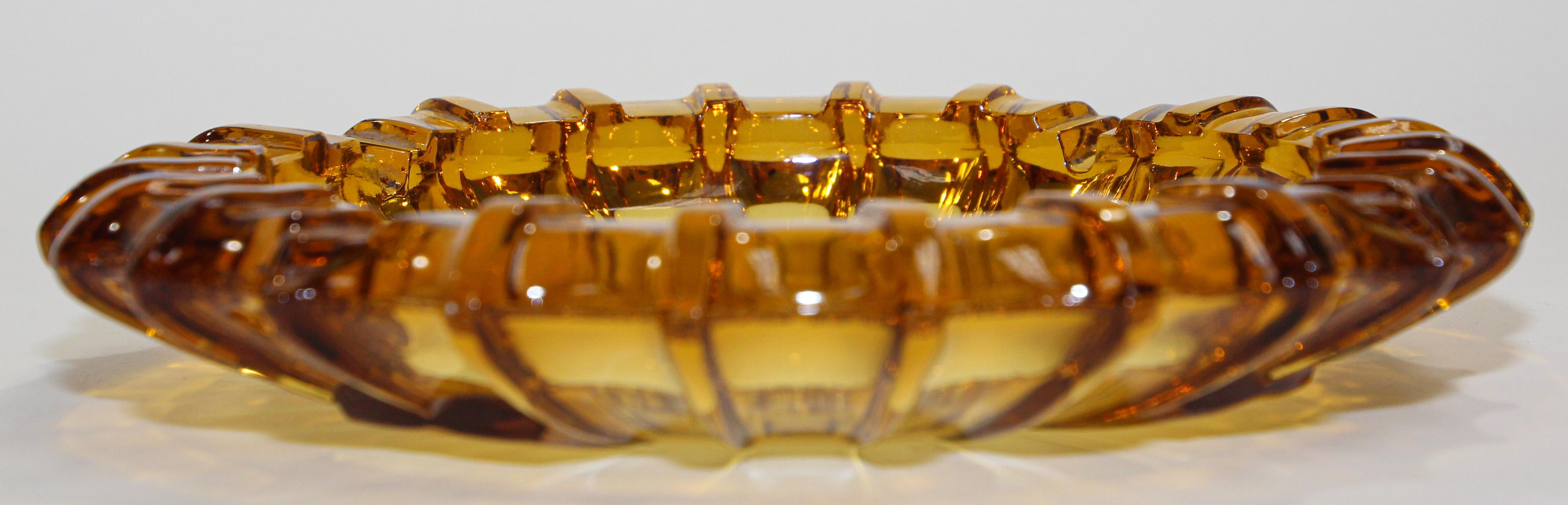 Vintage Moroccan Hazel Atlas Round Amber Glass Cigar Ashtray 5