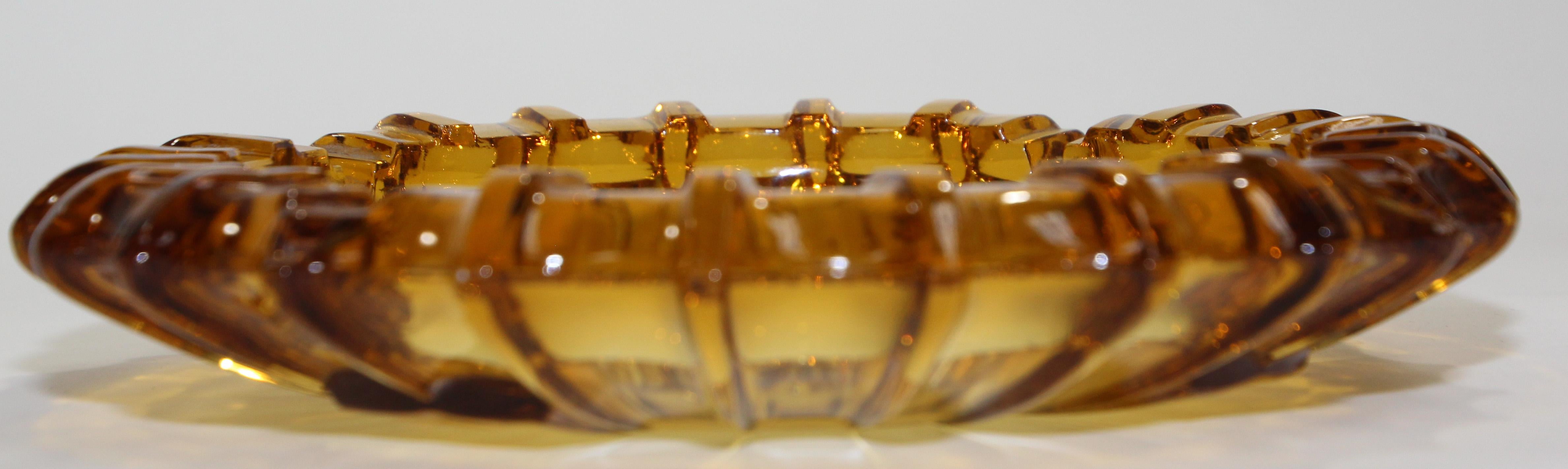 Vintage Moroccan Hazel Atlas Round Amber Glass Cigar Ashtray 6