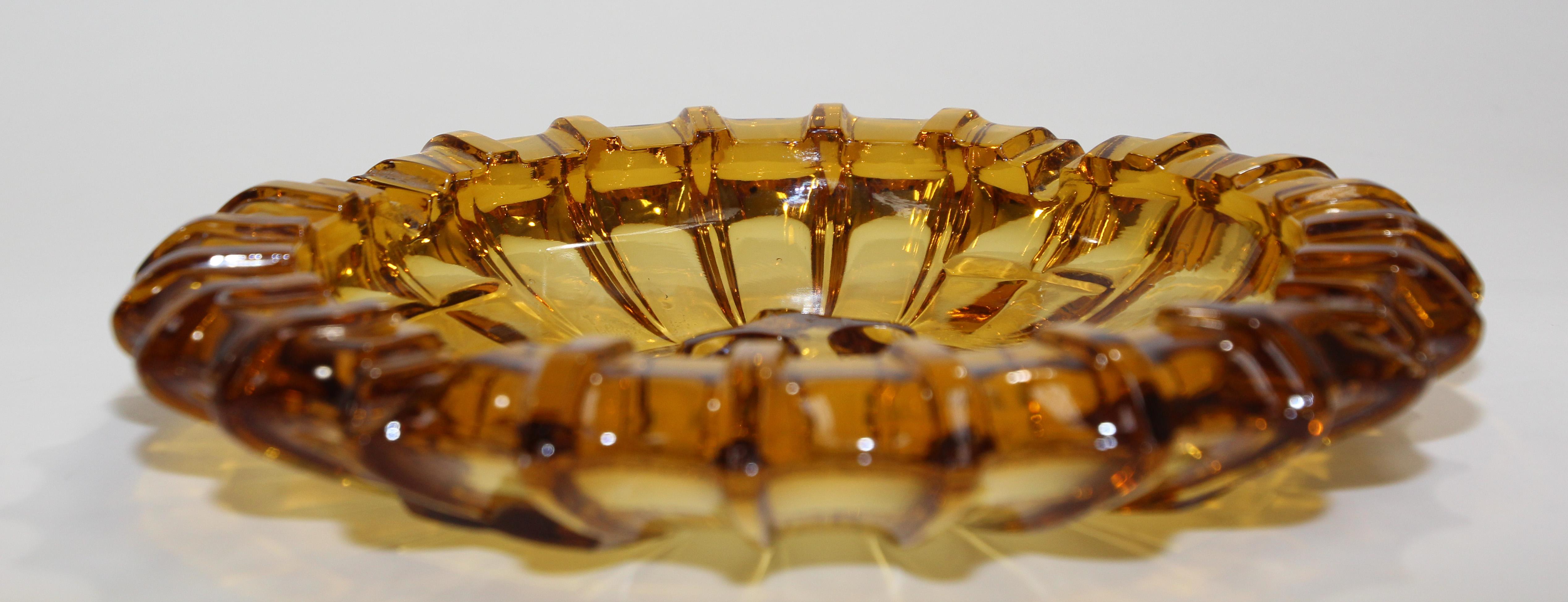 Vintage Moroccan Hazel Atlas Round Amber Glass Cigar Ashtray 7