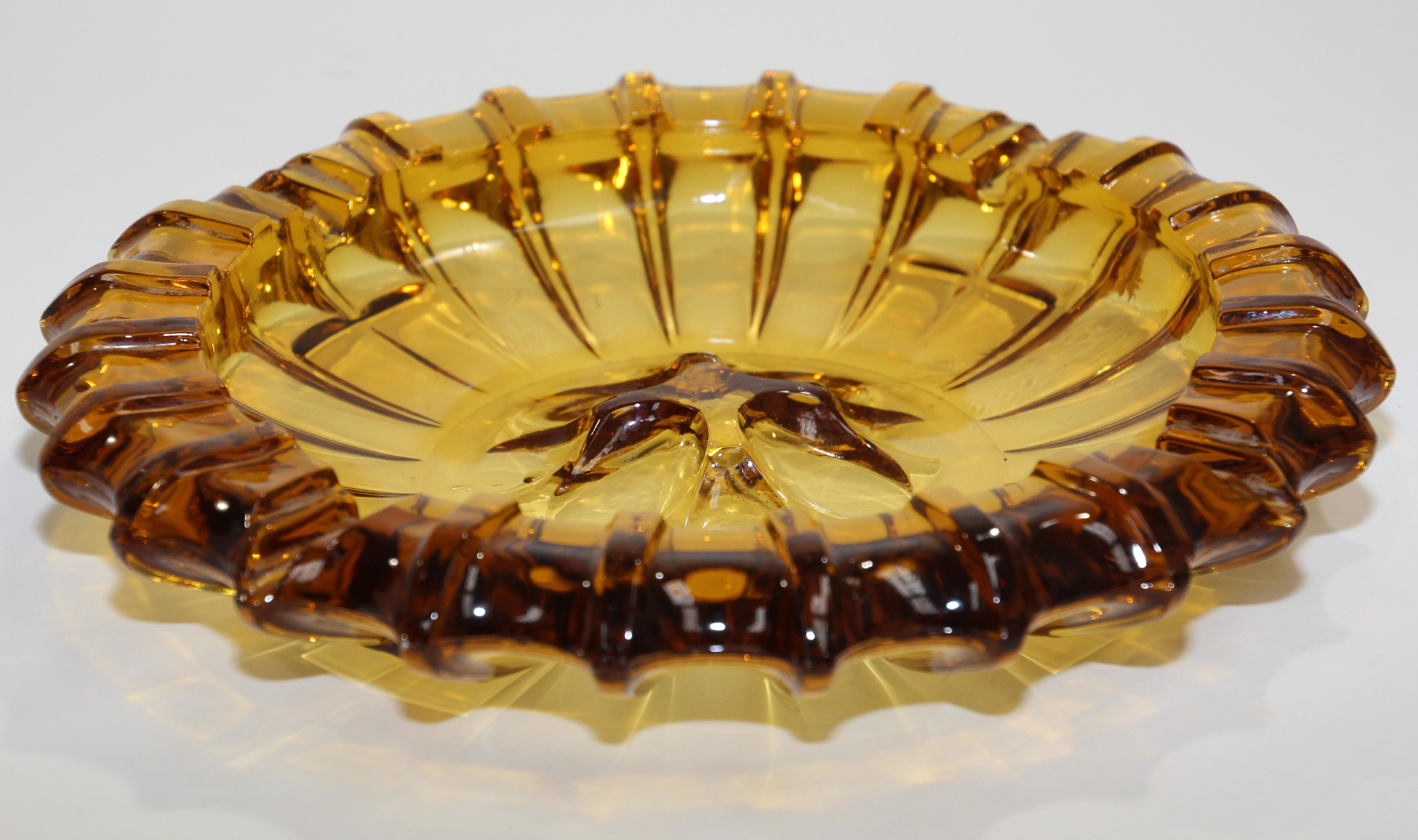 Vintage Moroccan Hazel Atlas Round Amber Glass Cigar Ashtray 8