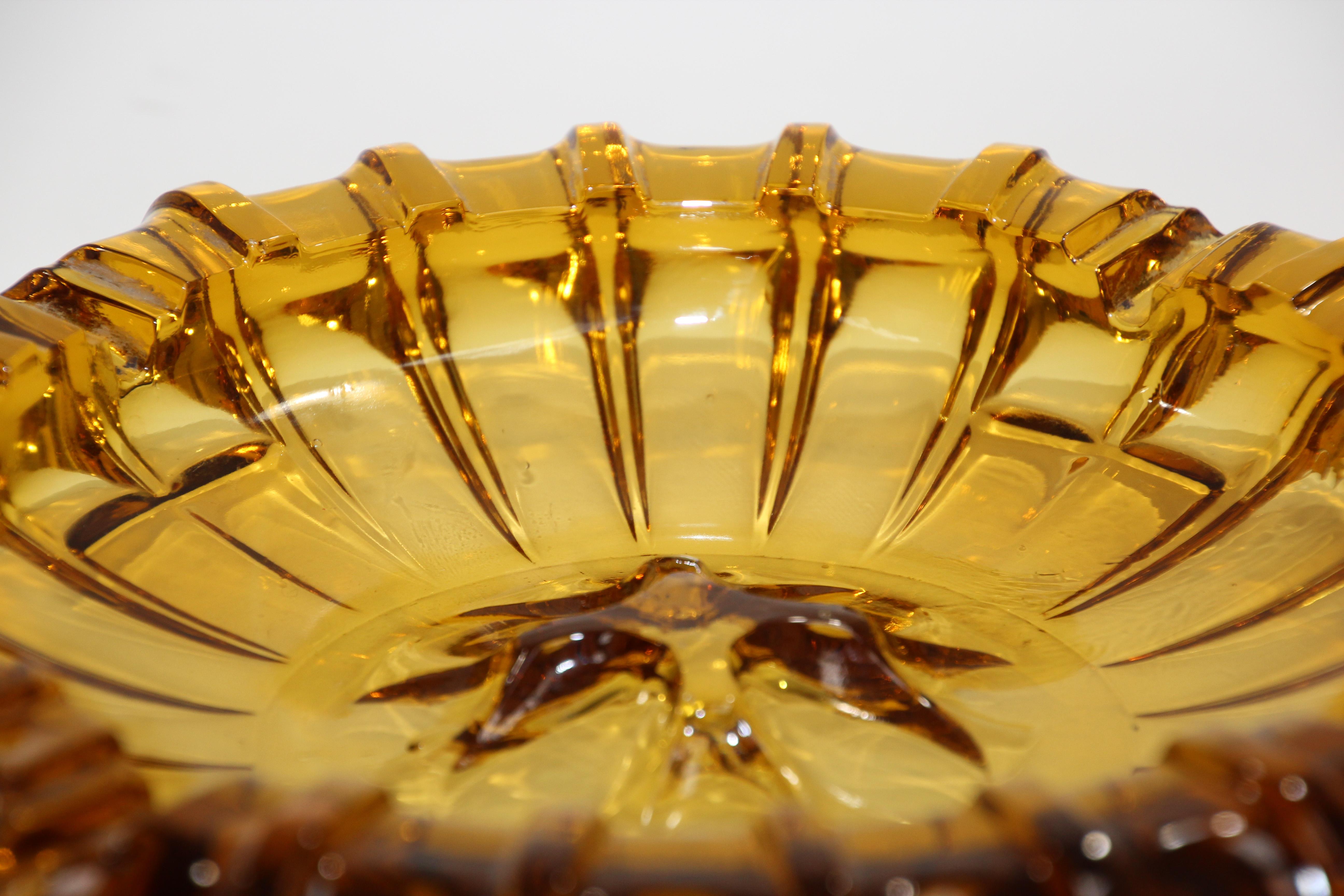 Vintage Moroccan Hazel Atlas Round Amber Glass Cigar Ashtray 9